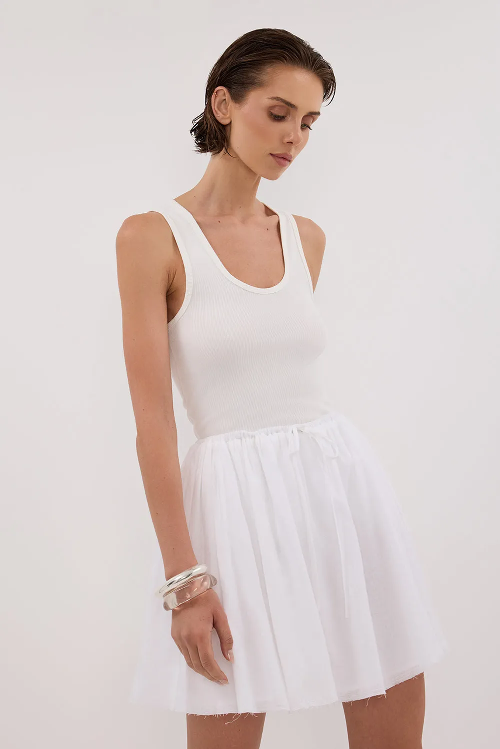 SIA WHITE DRAWSTRING MINI SKIRT