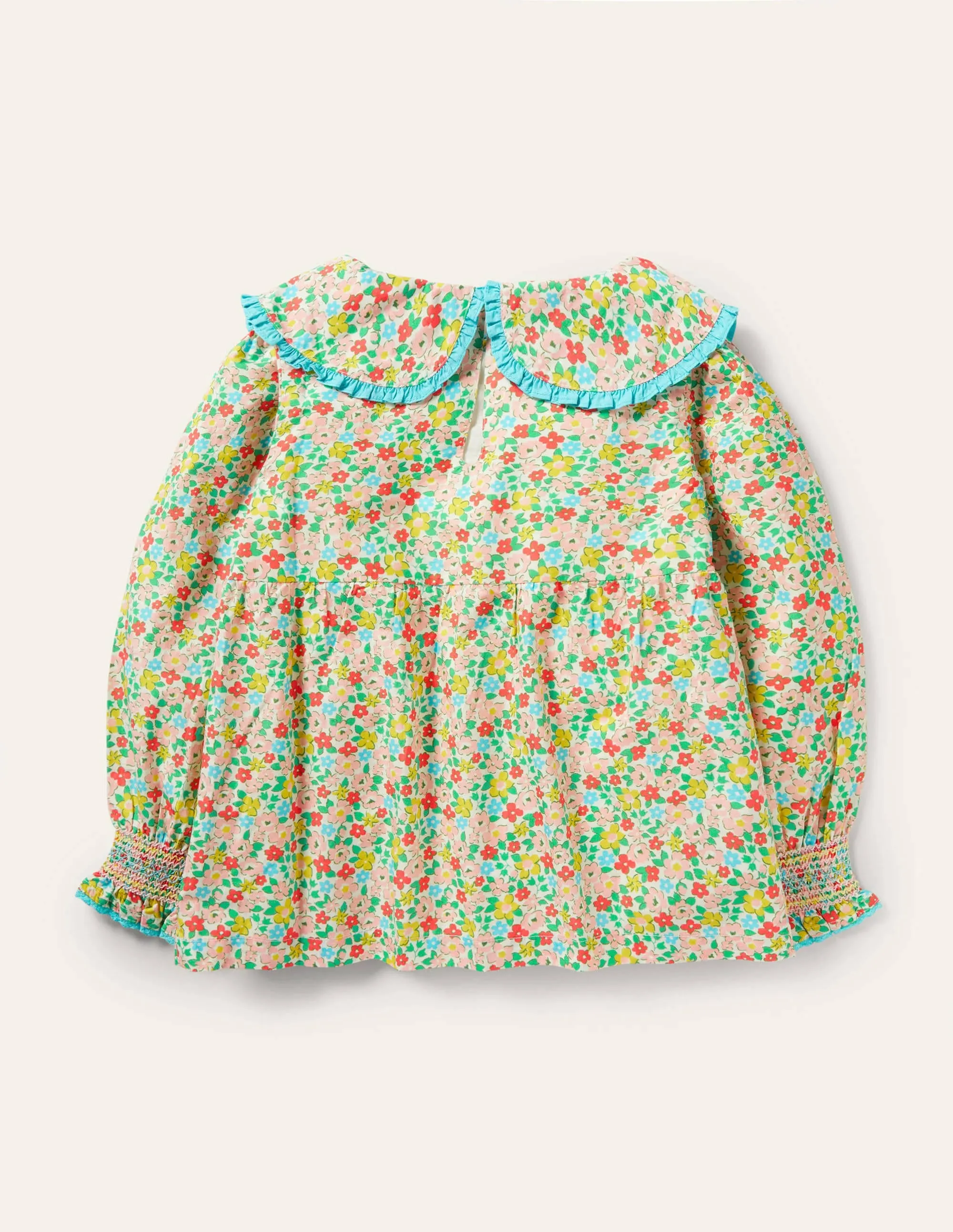 Smocked Collared Woven Top-Multi Spring Floral