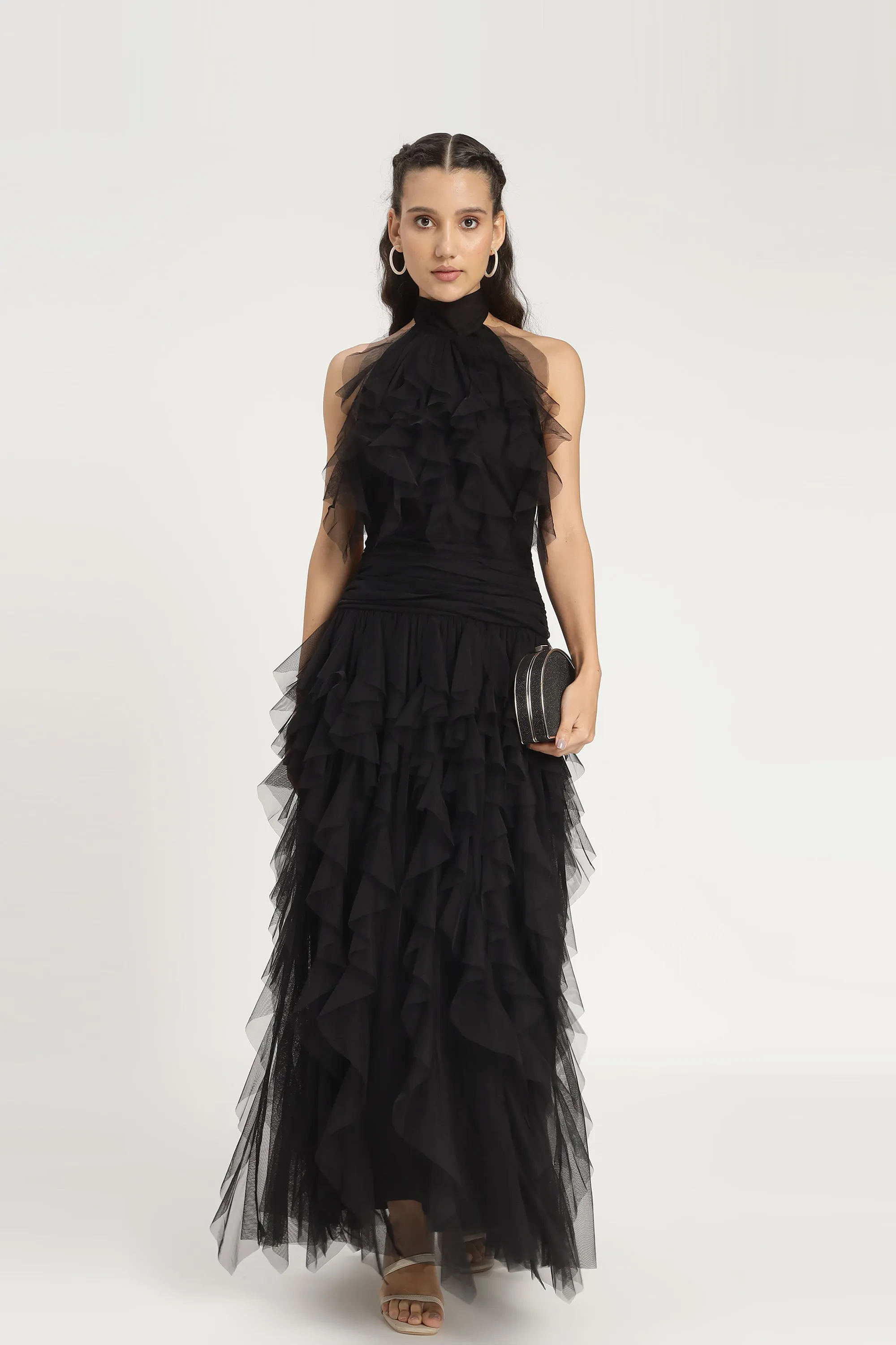 Tabitha Maxi Ruffle Dress in Black