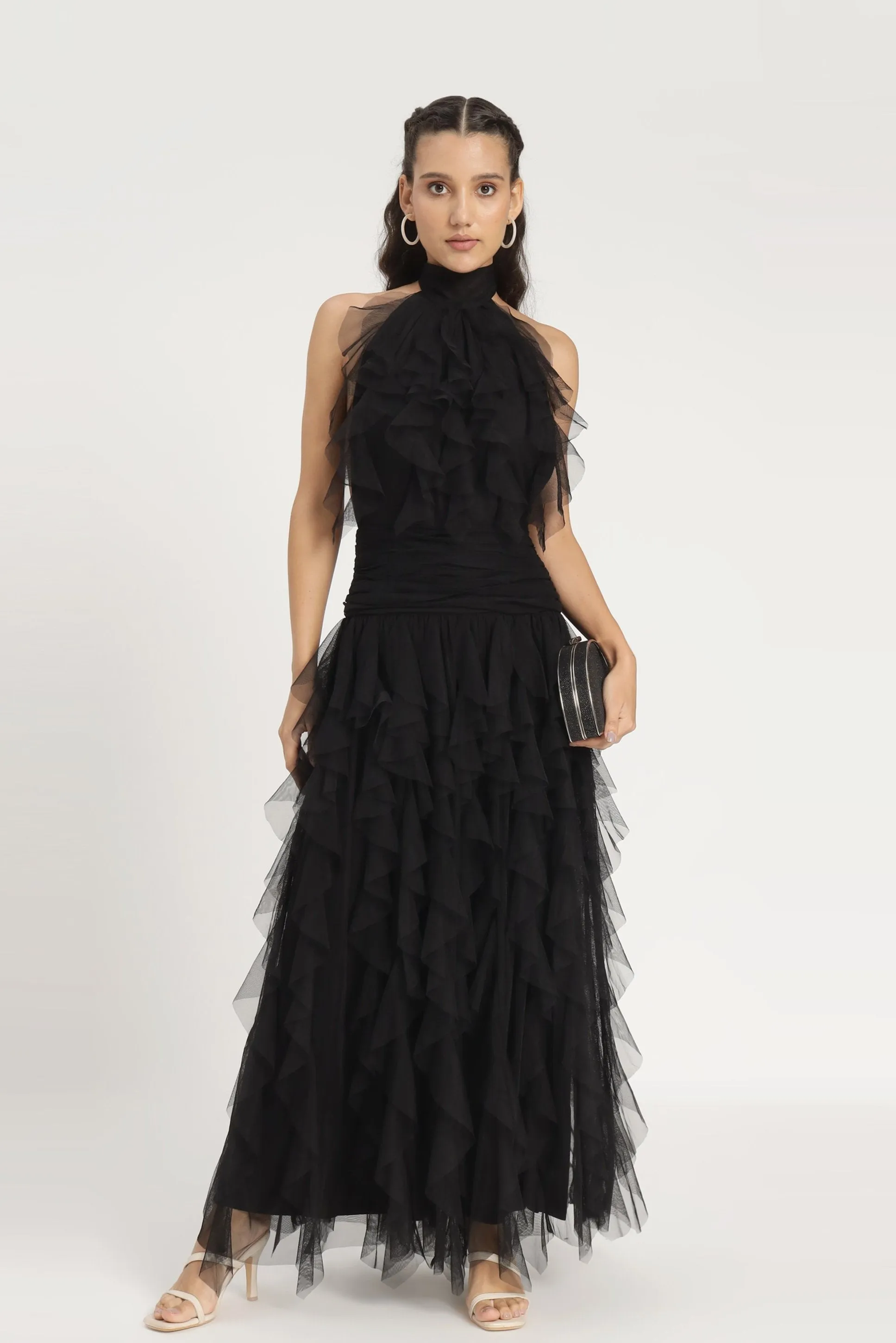 Tabitha Maxi Ruffle Dress in Black