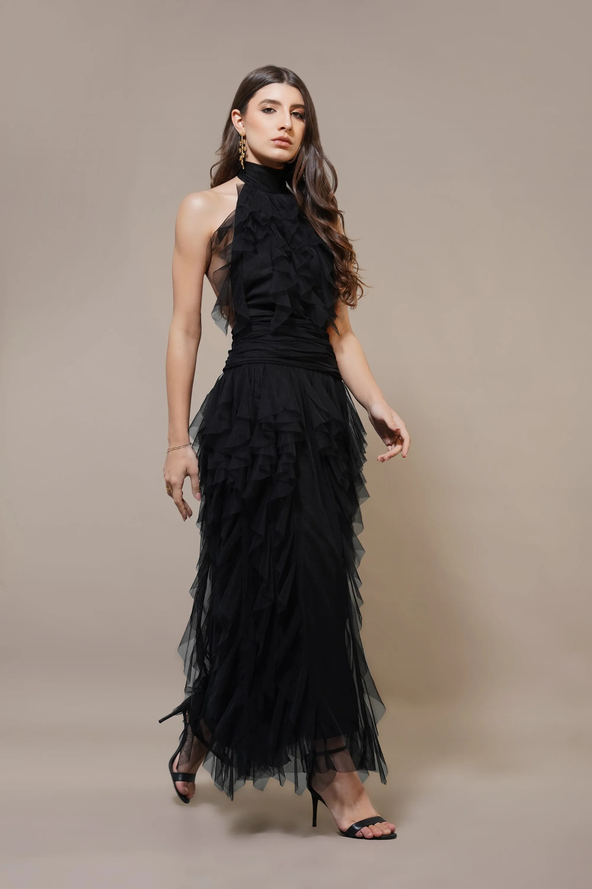 Tabitha Maxi Ruffle Dress in Black
