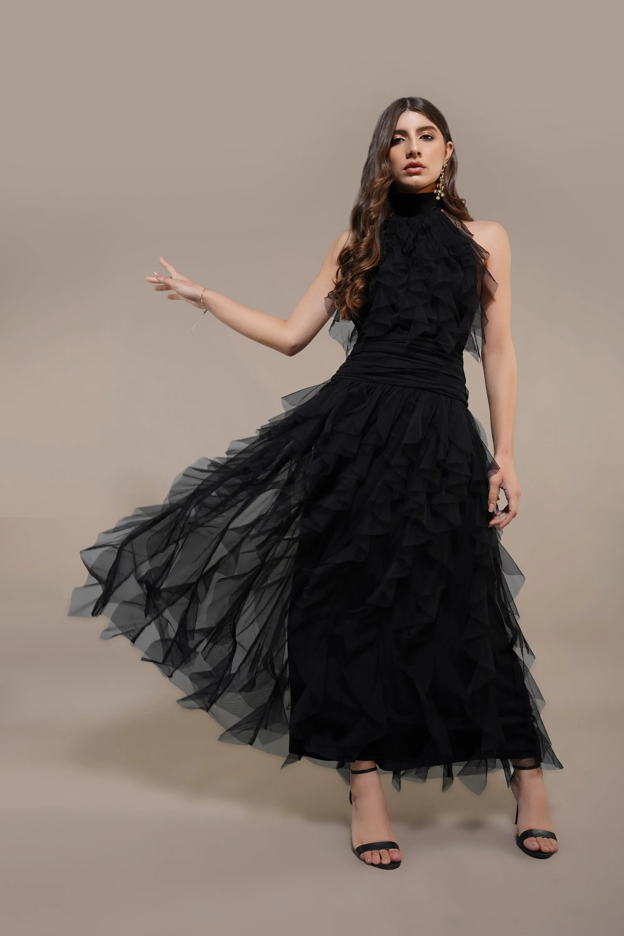 Tabitha Maxi Ruffle Dress in Black