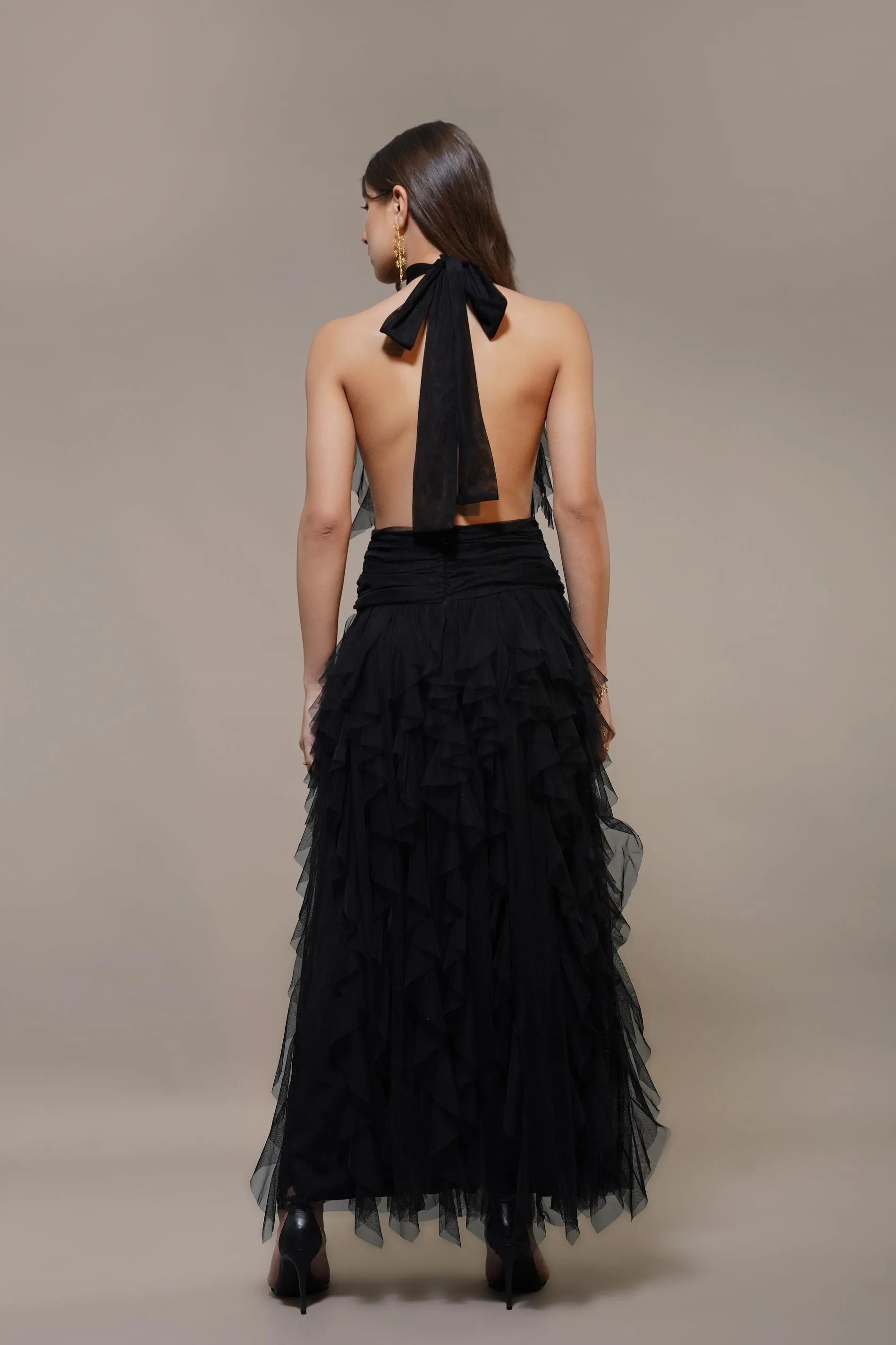 Tabitha Maxi Ruffle Dress in Black