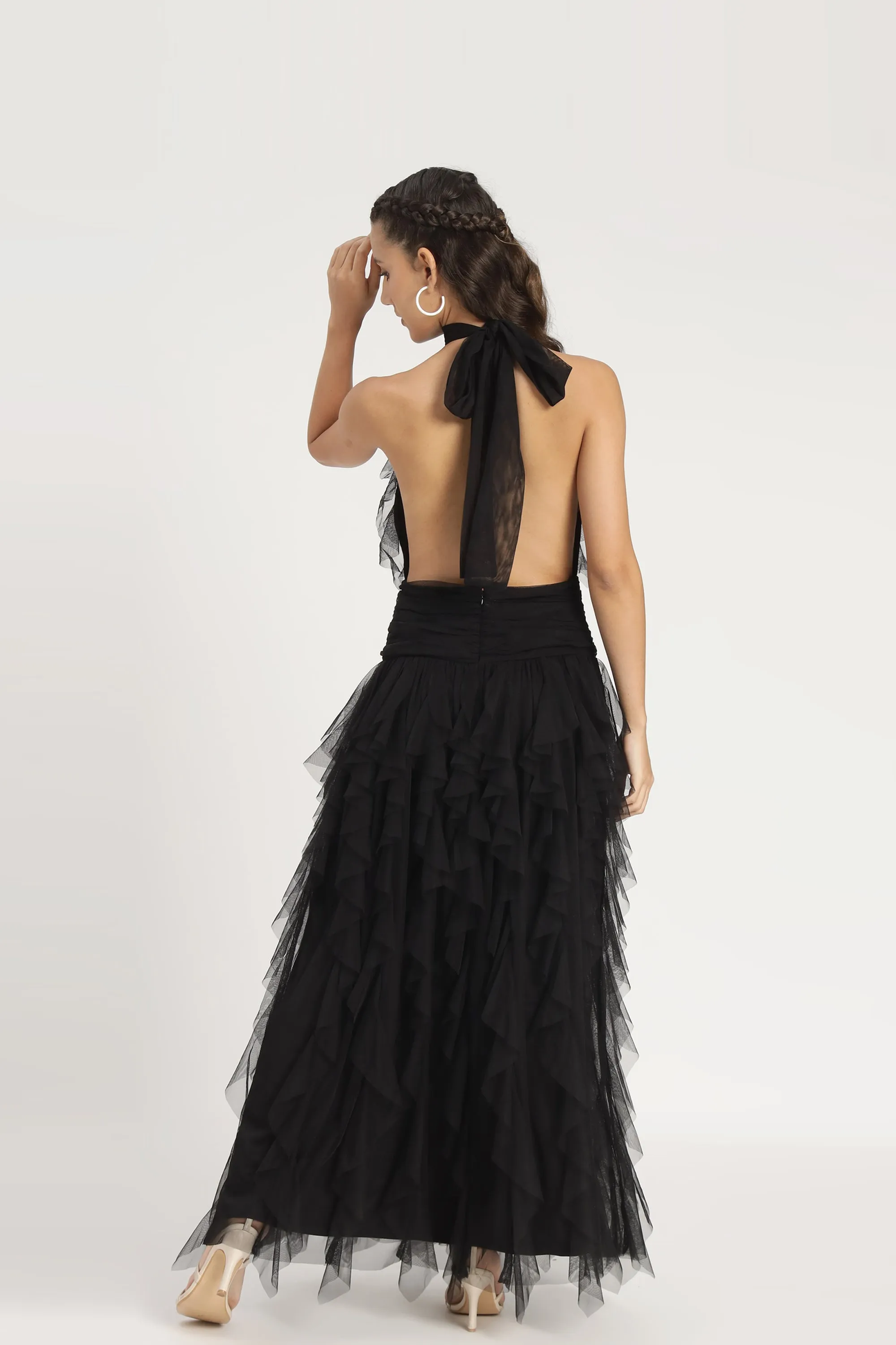 Tabitha Maxi Ruffle Dress in Black