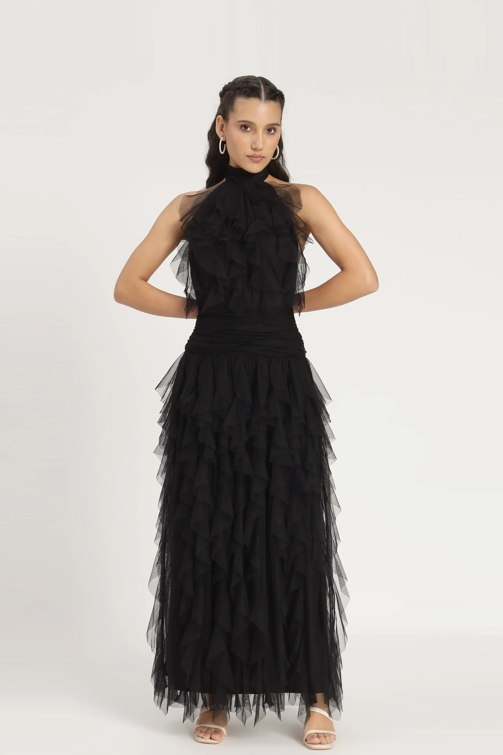 Tabitha Maxi Ruffle Dress in Black