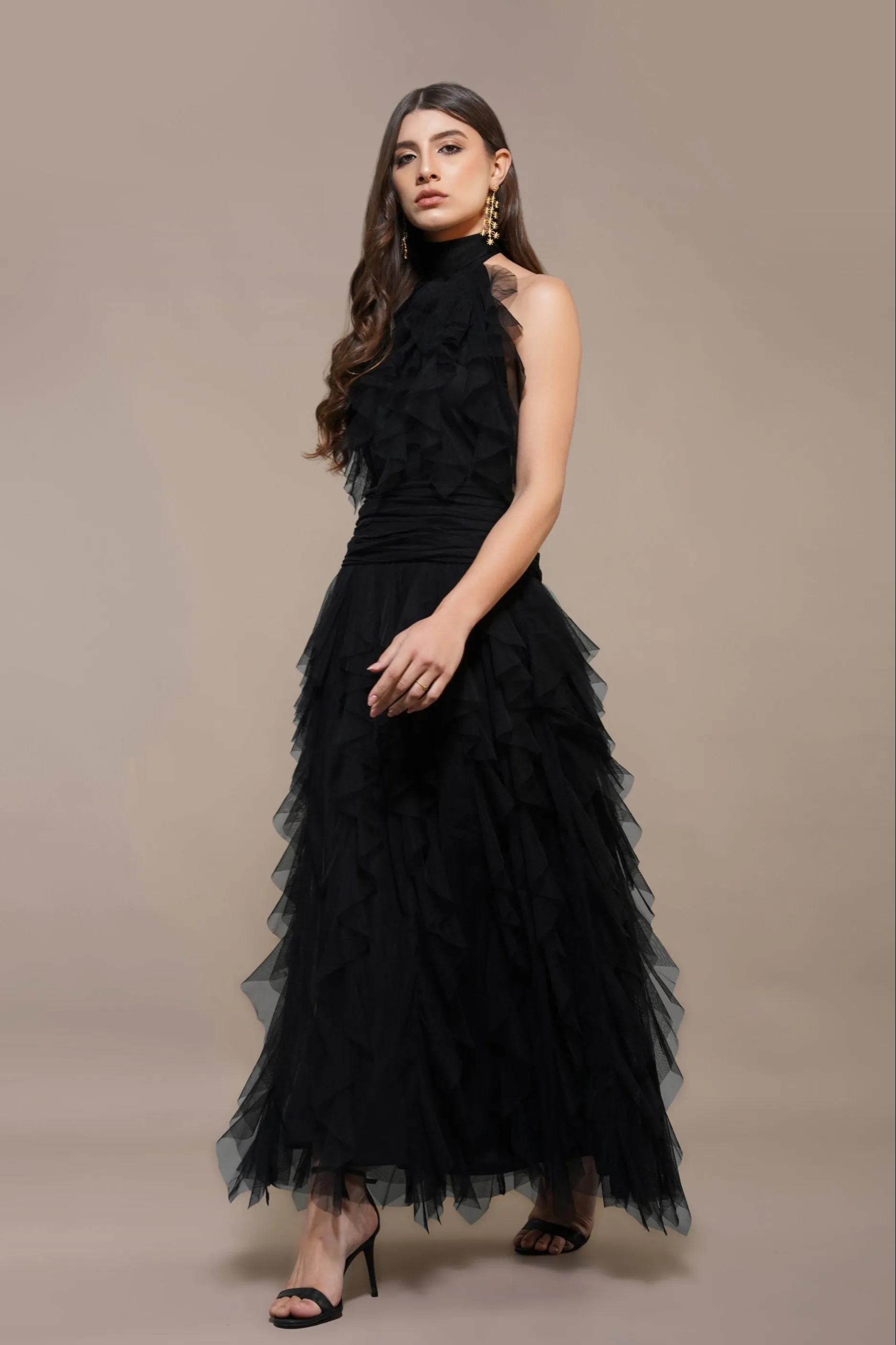Tabitha Maxi Ruffle Dress in Black