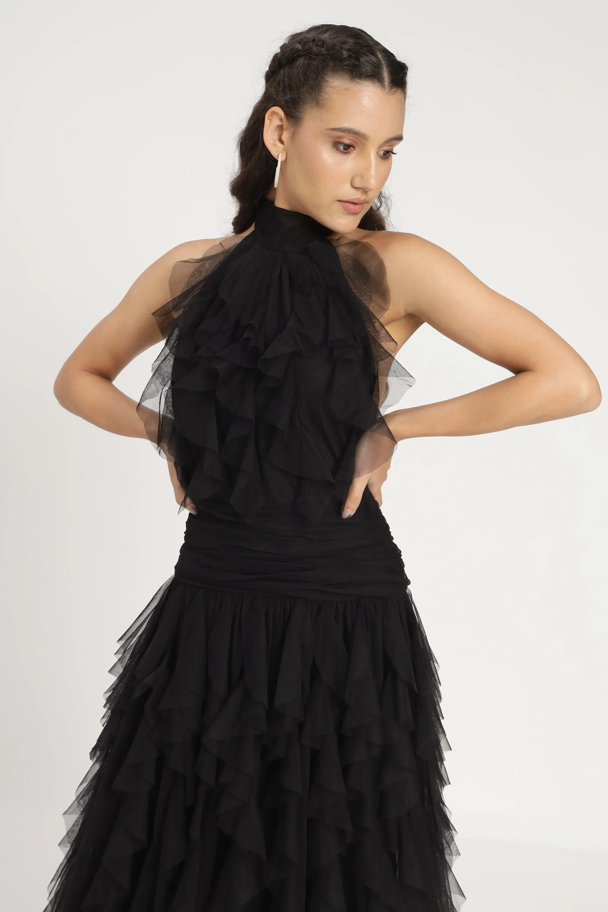 Tabitha Maxi Ruffle Dress in Black