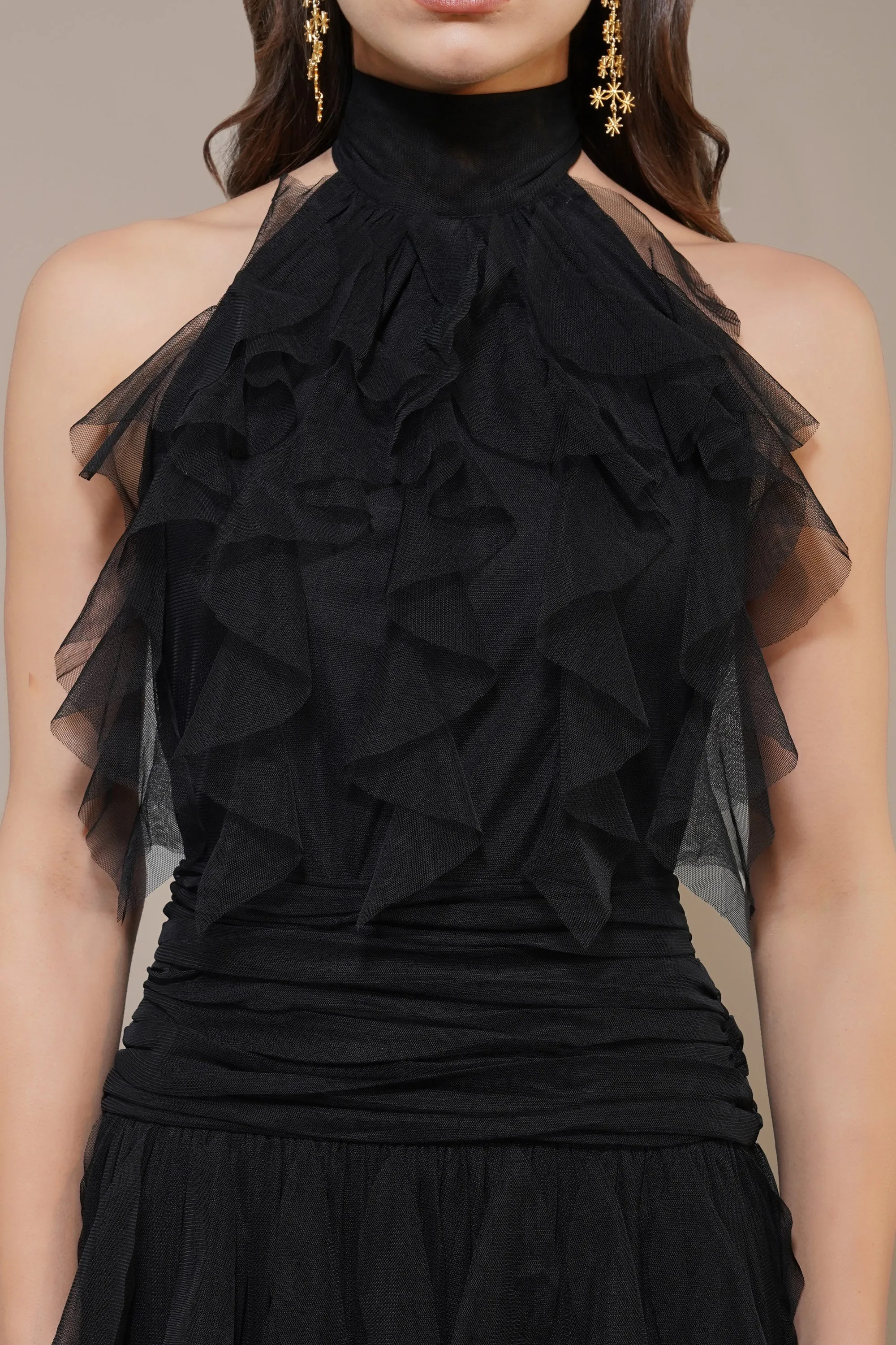 Tabitha Maxi Ruffle Dress in Black