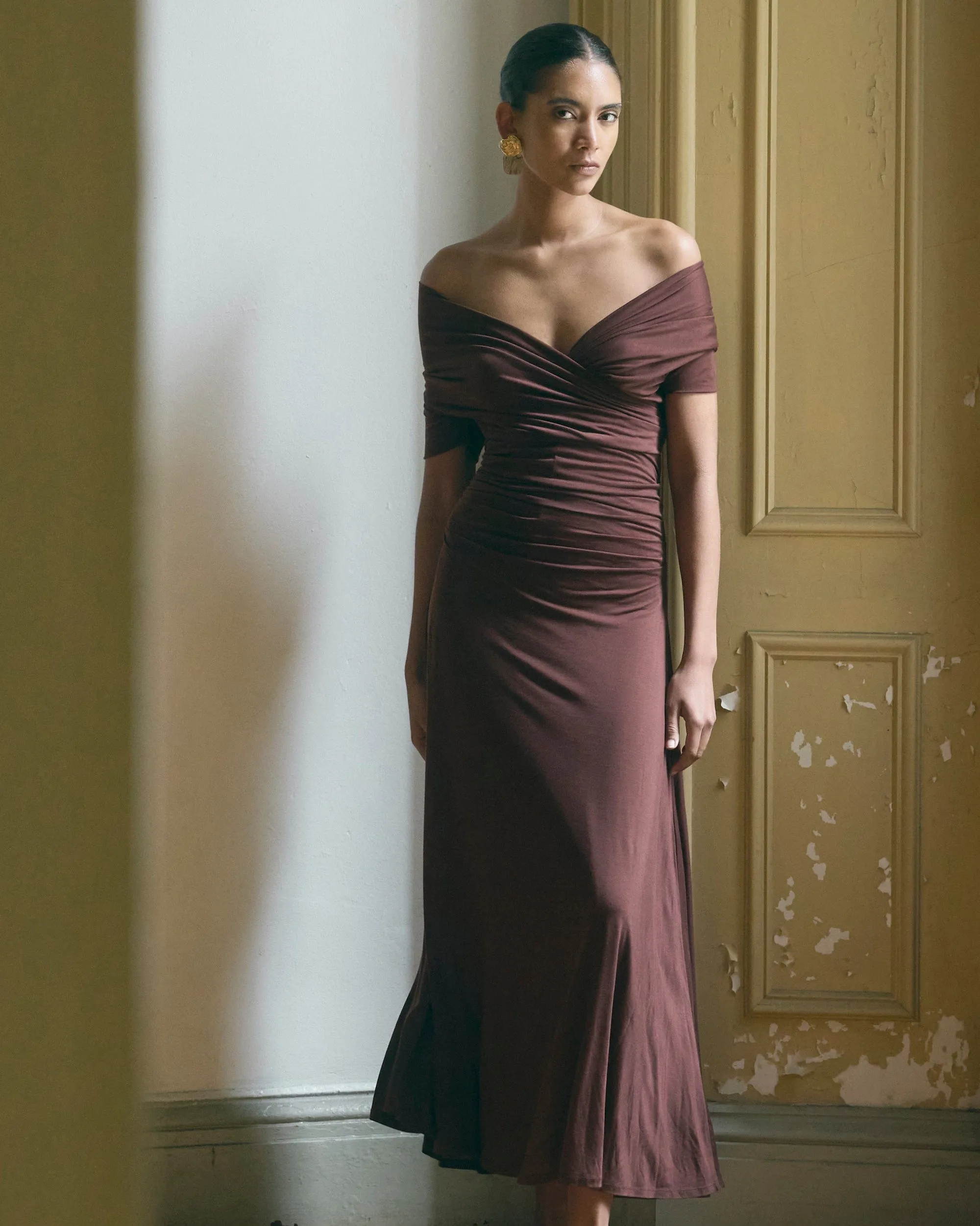 Thilda Ruched Off-Shoulder Dress