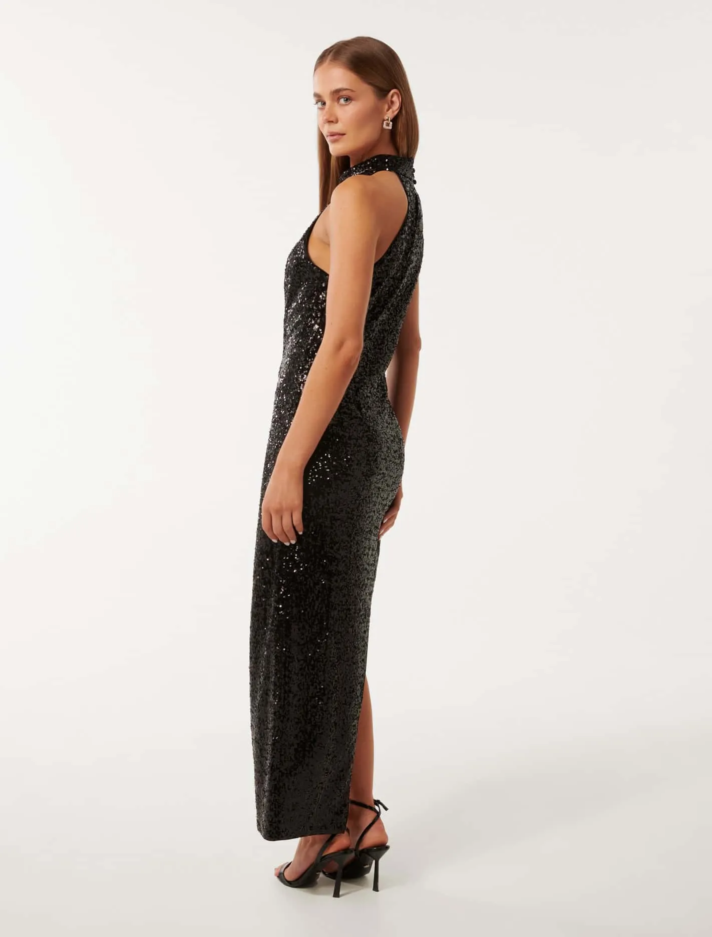 Tia Sequin Asym Hem Midi Dress