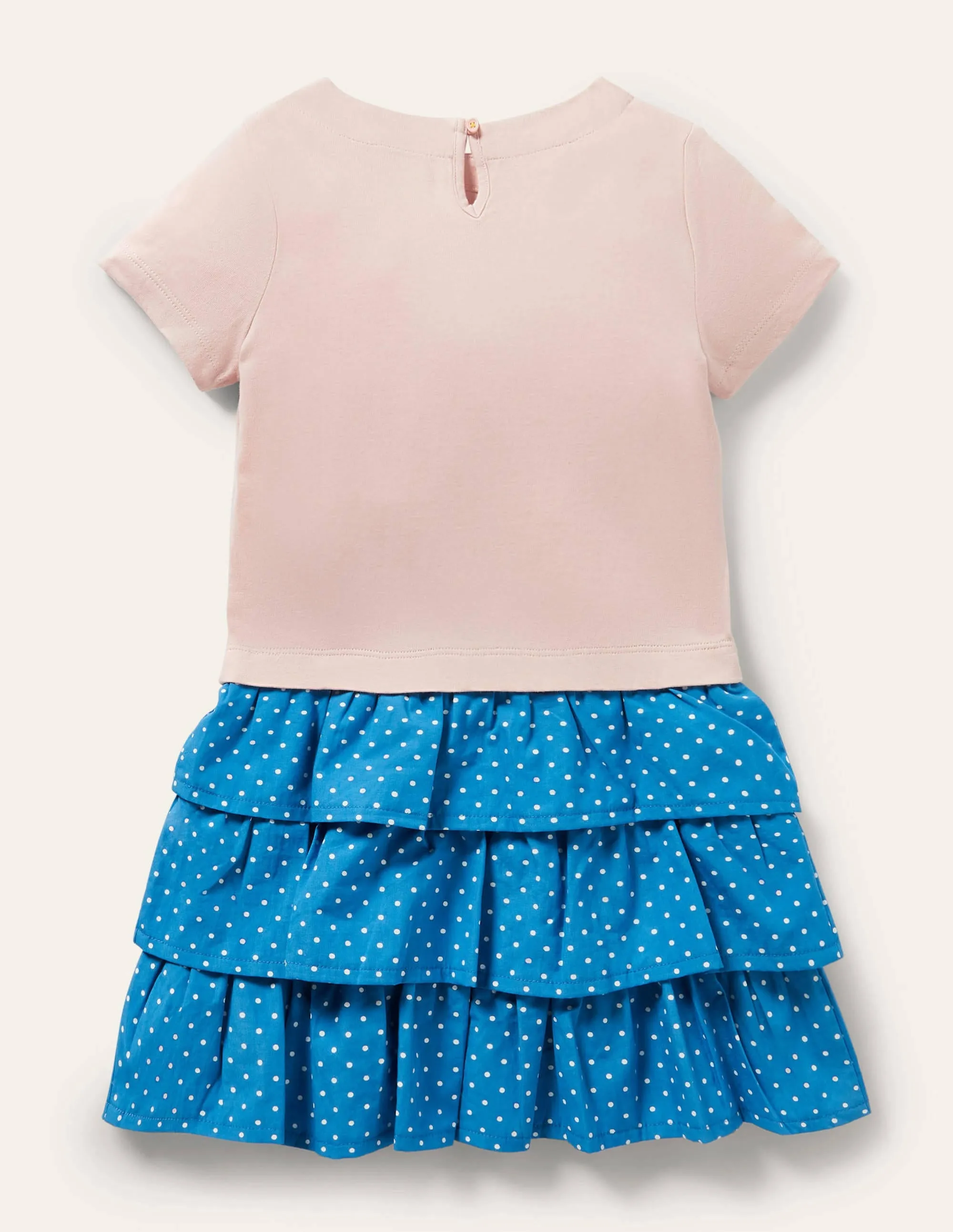 Tiered Skirt Appliqué Dress-Pink Rainbow Sloth