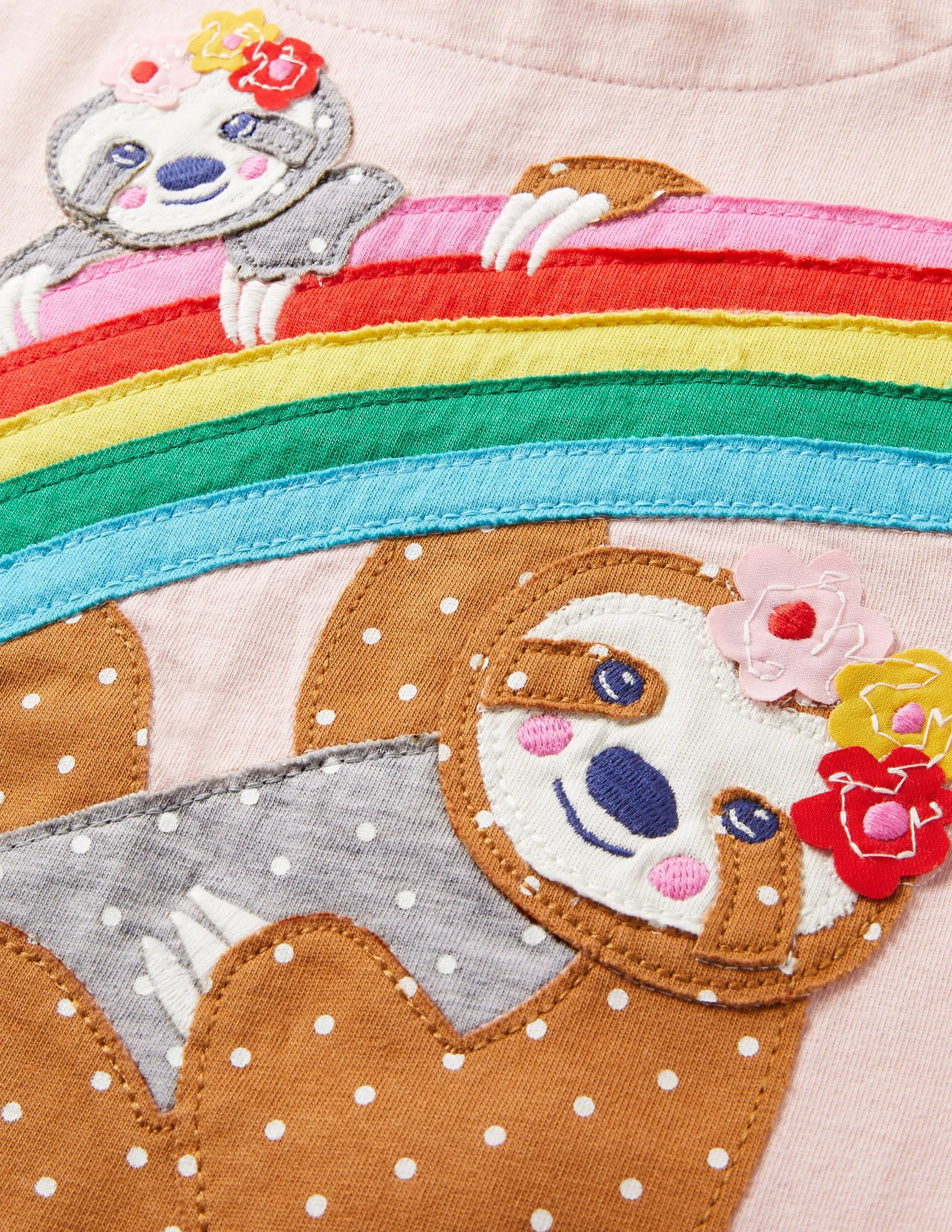 Tiered Skirt Appliqué Dress-Pink Rainbow Sloth
