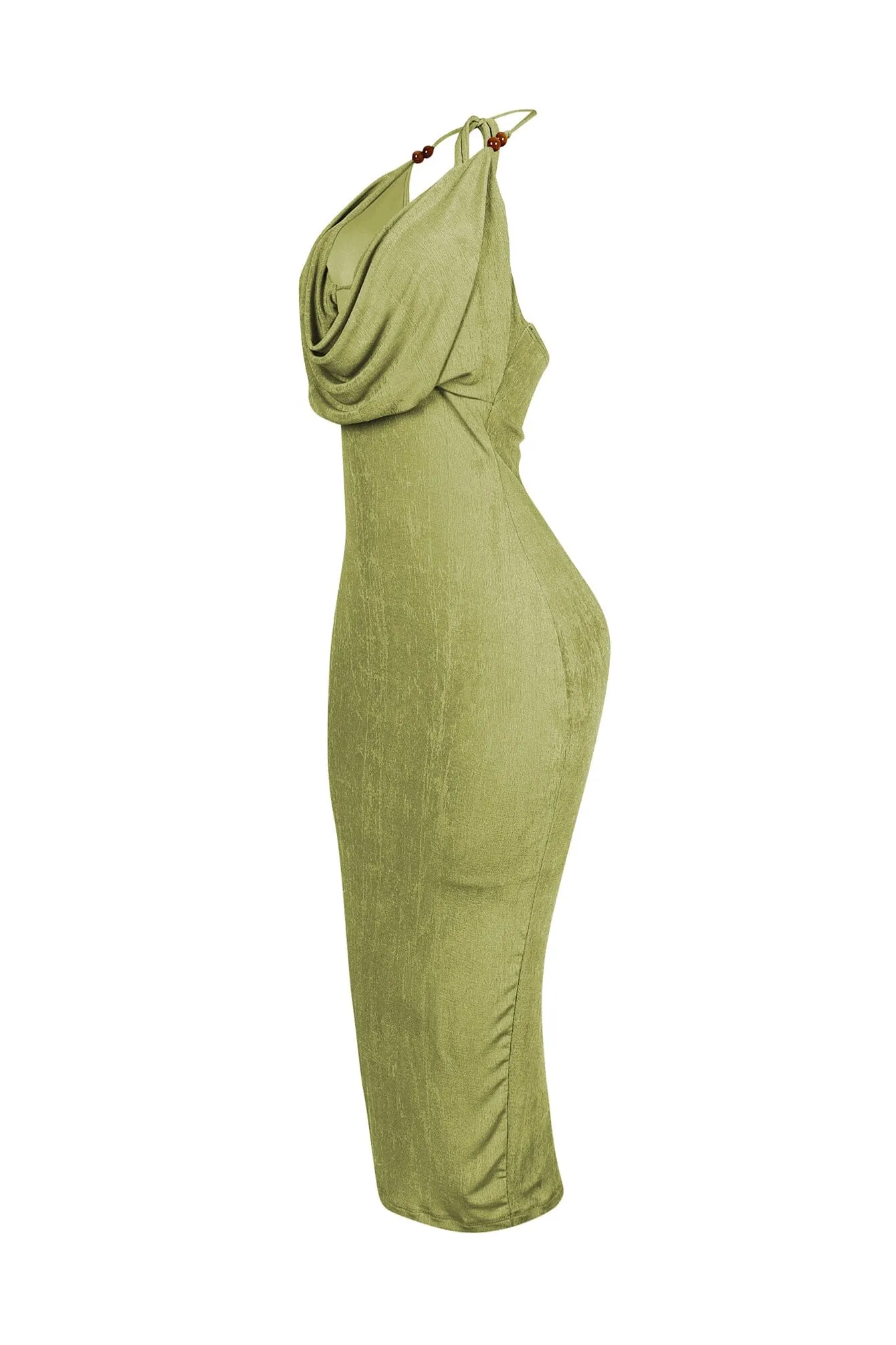 Truffle Slinky Cowl Neck Halter Midi Dress