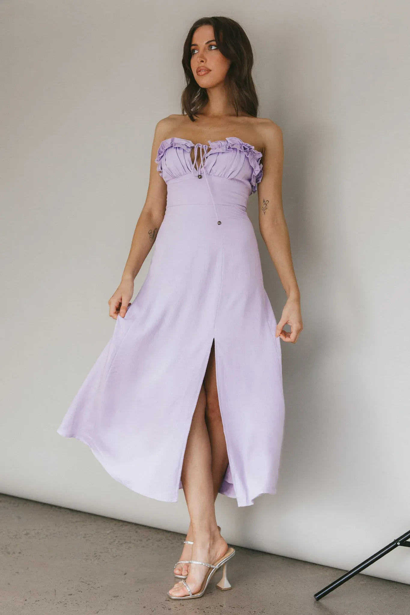 Under The Sun Tied Bust Midi Dress Lilac
