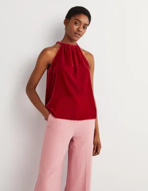 Velvet Halterneck Top-Poinsettia Red
