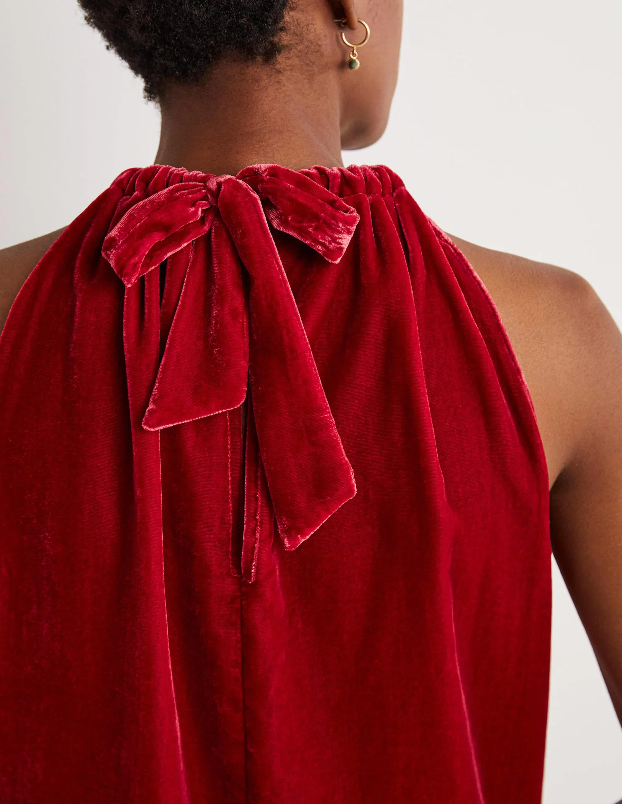Velvet Halterneck Top-Poinsettia Red