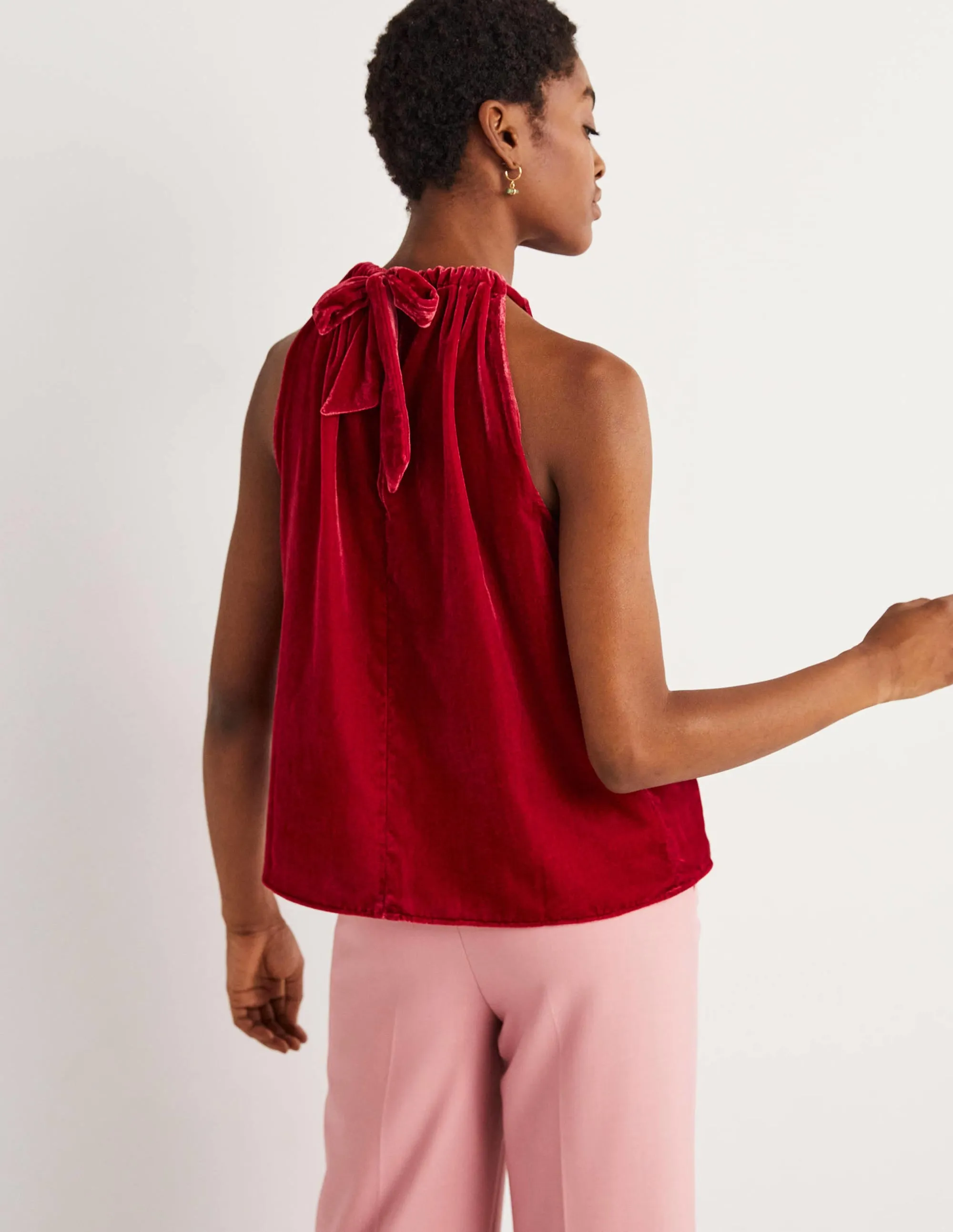 Velvet Halterneck Top-Poinsettia Red