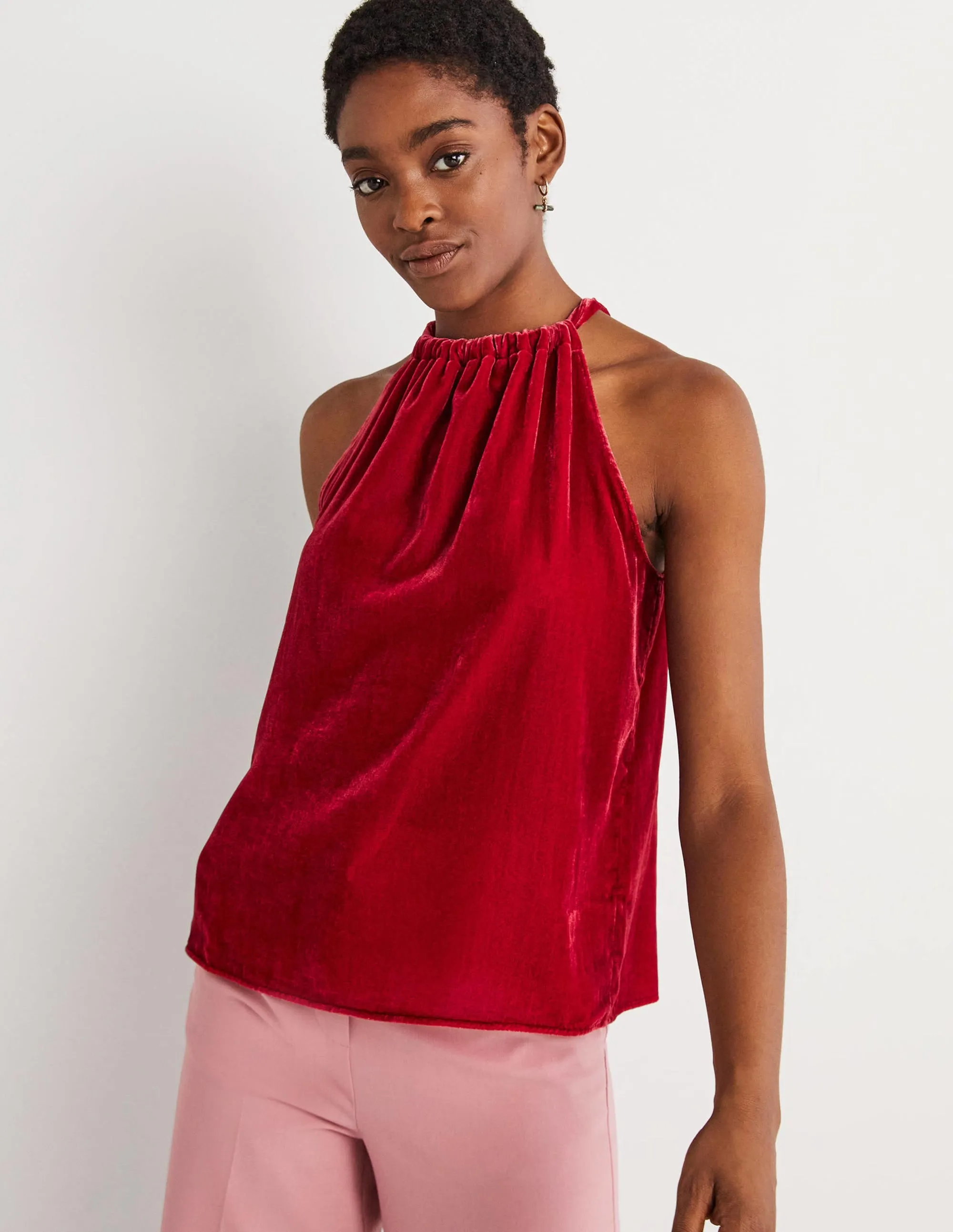 Velvet Halterneck Top-Poinsettia Red