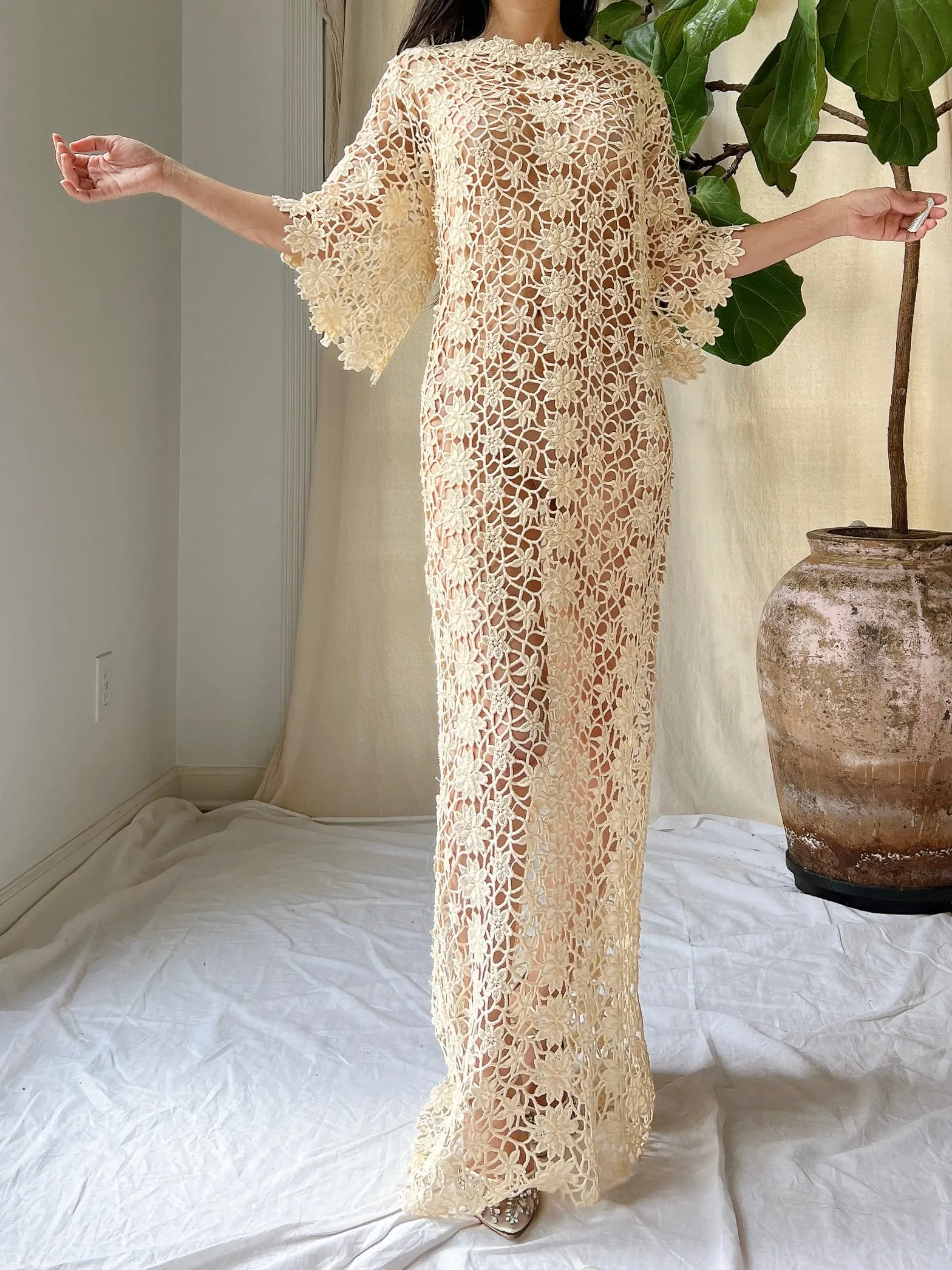 Vintage Crochet Sheer Dress - M