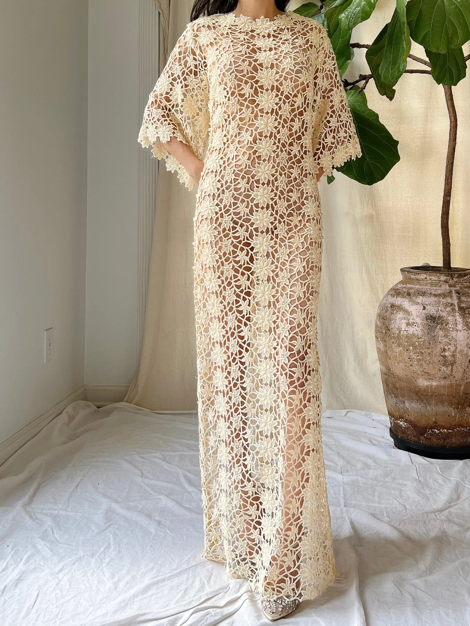 Vintage Crochet Sheer Dress - M