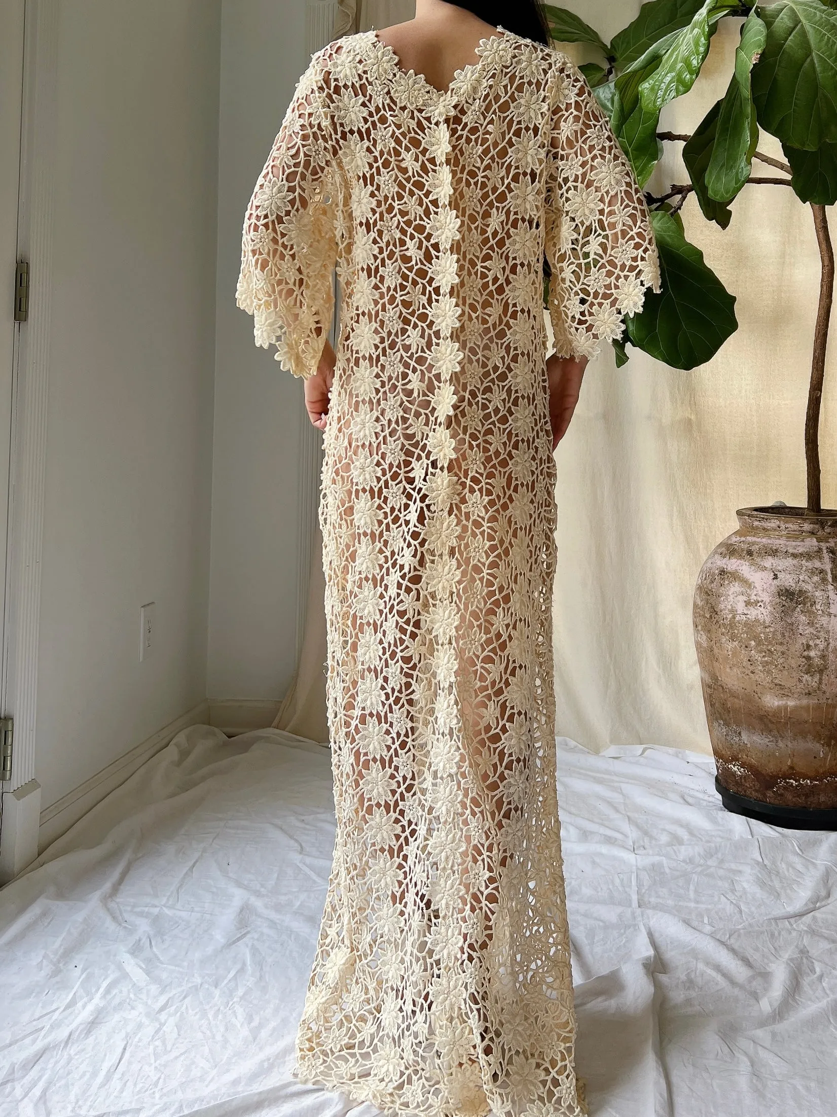 Vintage Crochet Sheer Dress - M