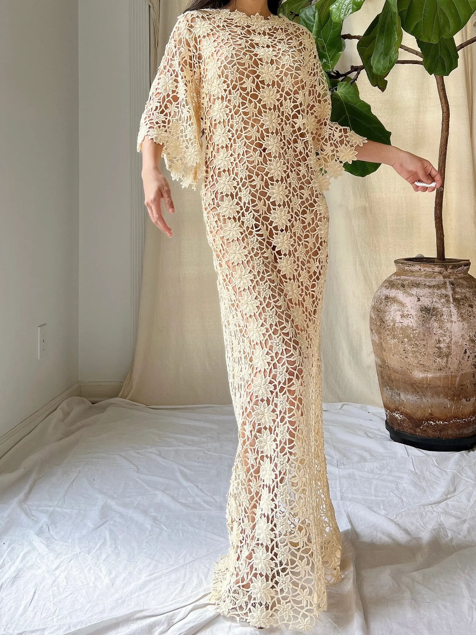 Vintage Crochet Sheer Dress - M