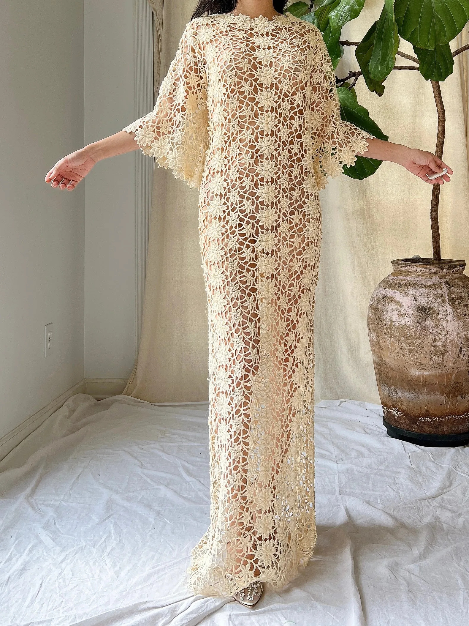 Vintage Crochet Sheer Dress - M