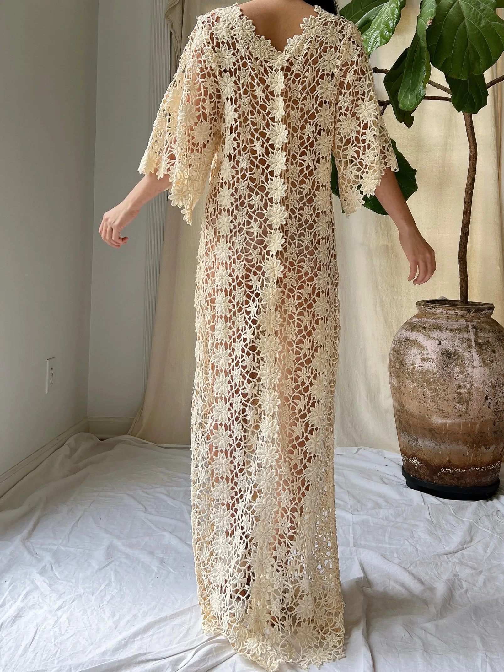 Vintage Crochet Sheer Dress - M