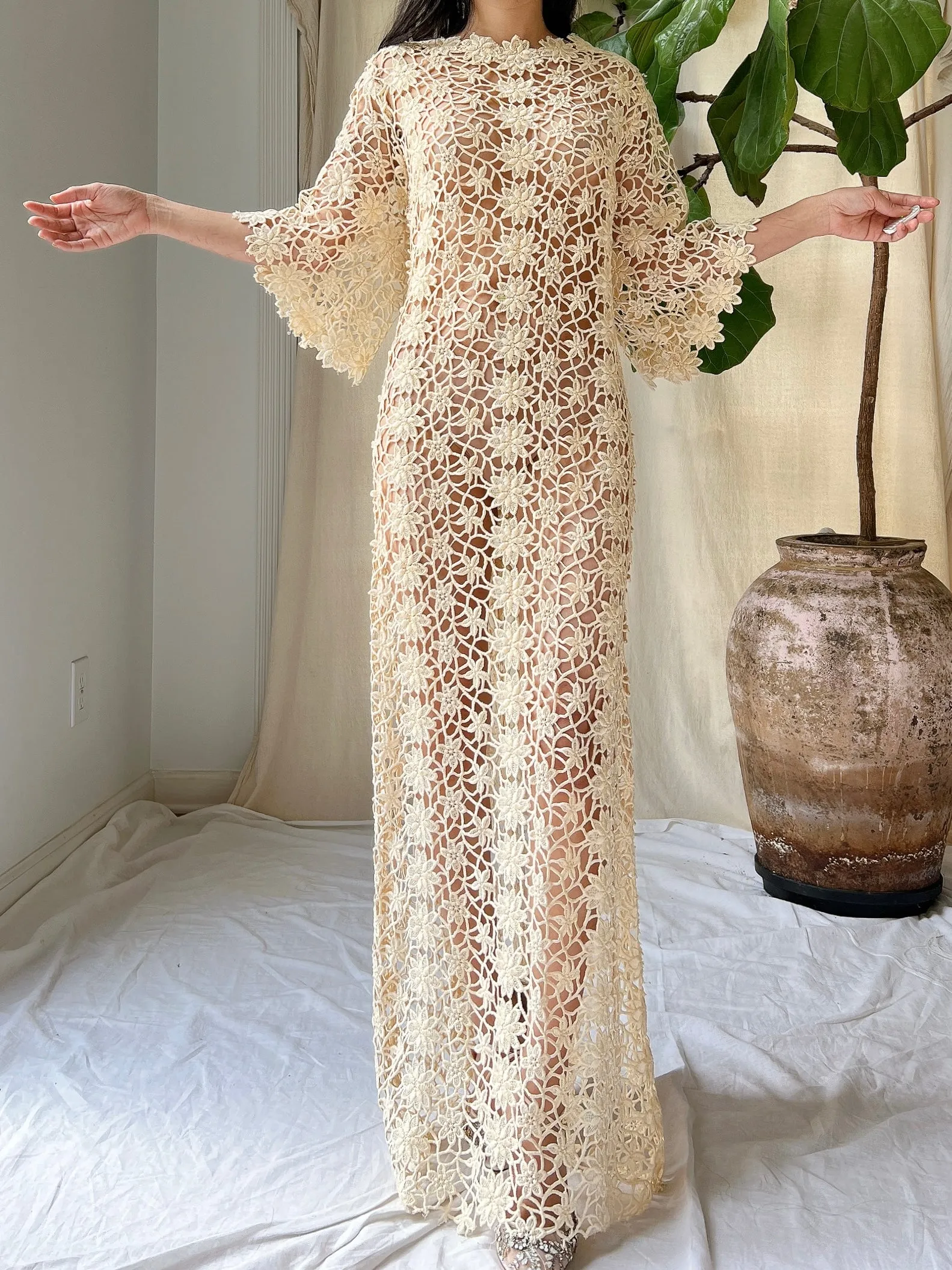 Vintage Crochet Sheer Dress - M
