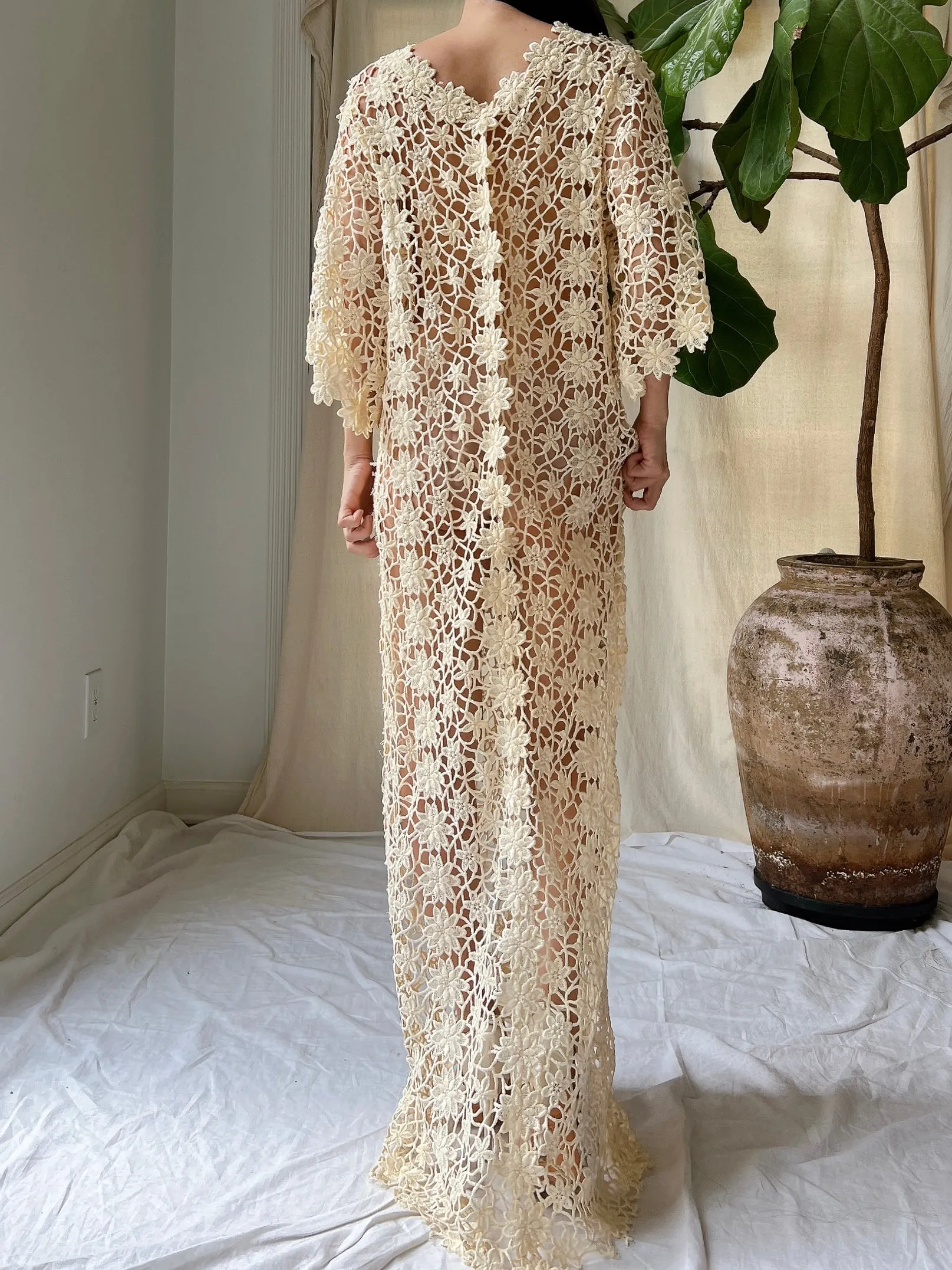 Vintage Crochet Sheer Dress - M
