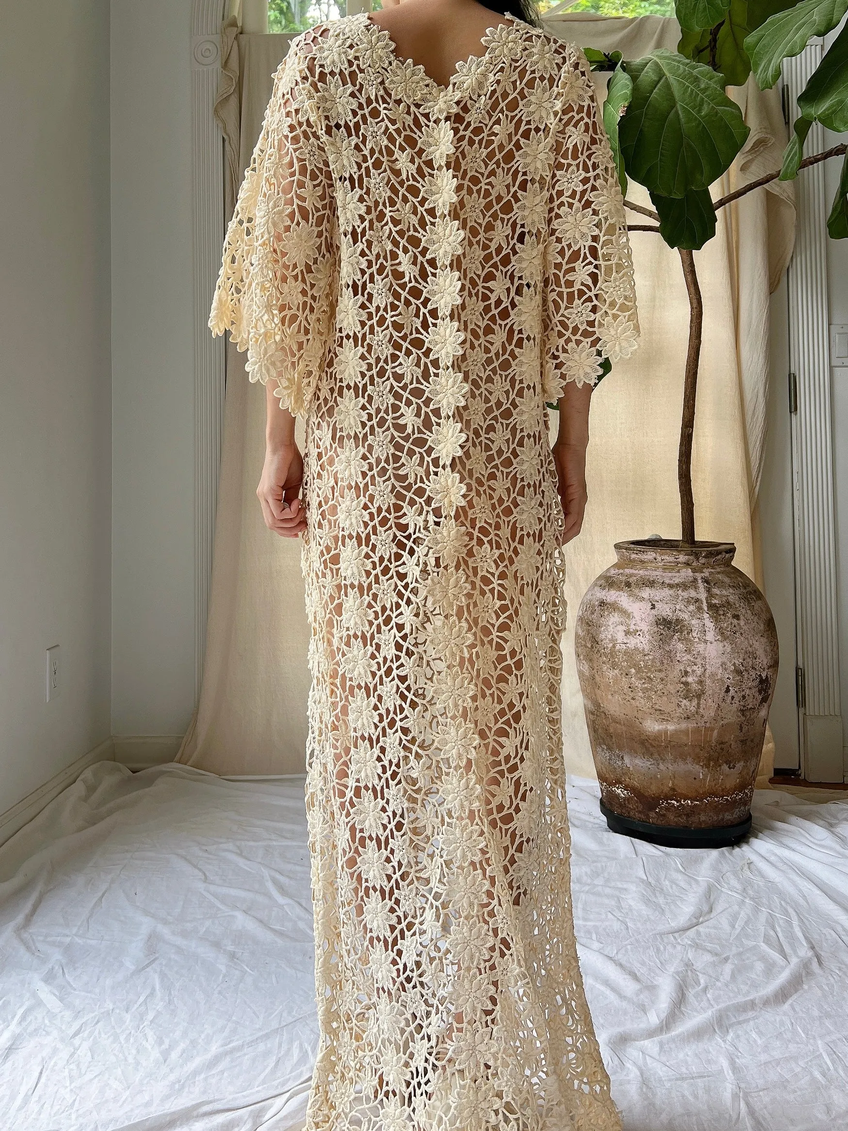Vintage Crochet Sheer Dress - M