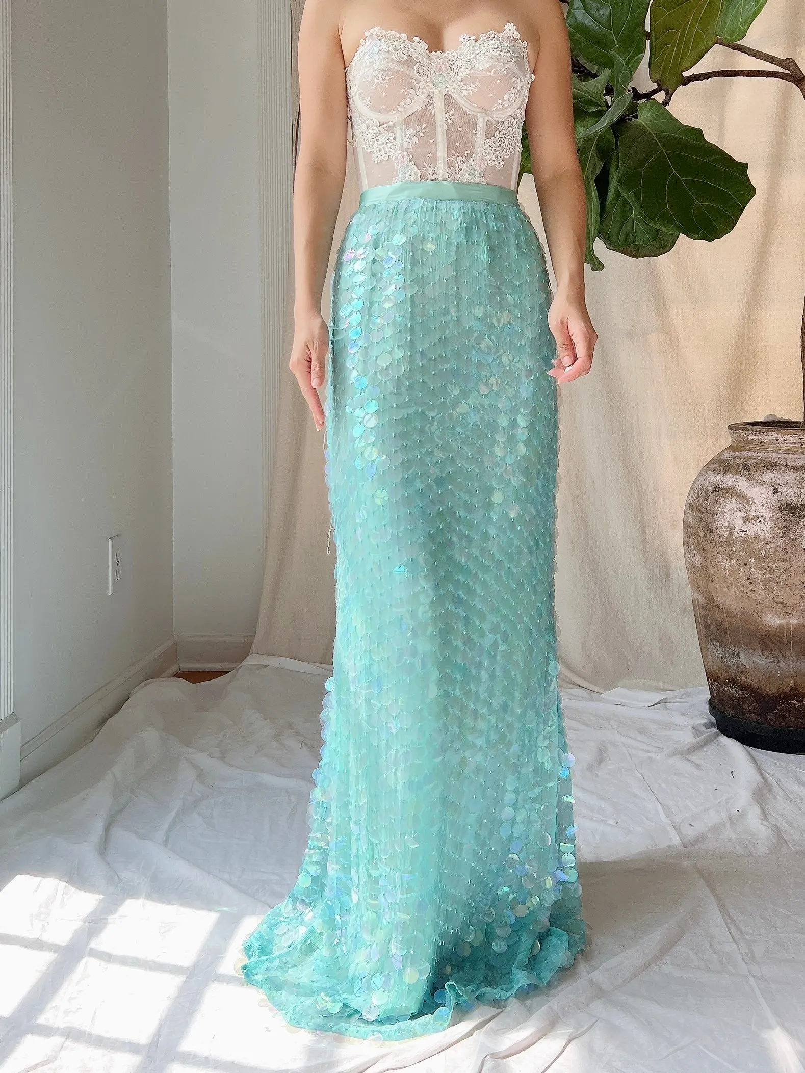 Vintage Silk Paillettes Skirt - S