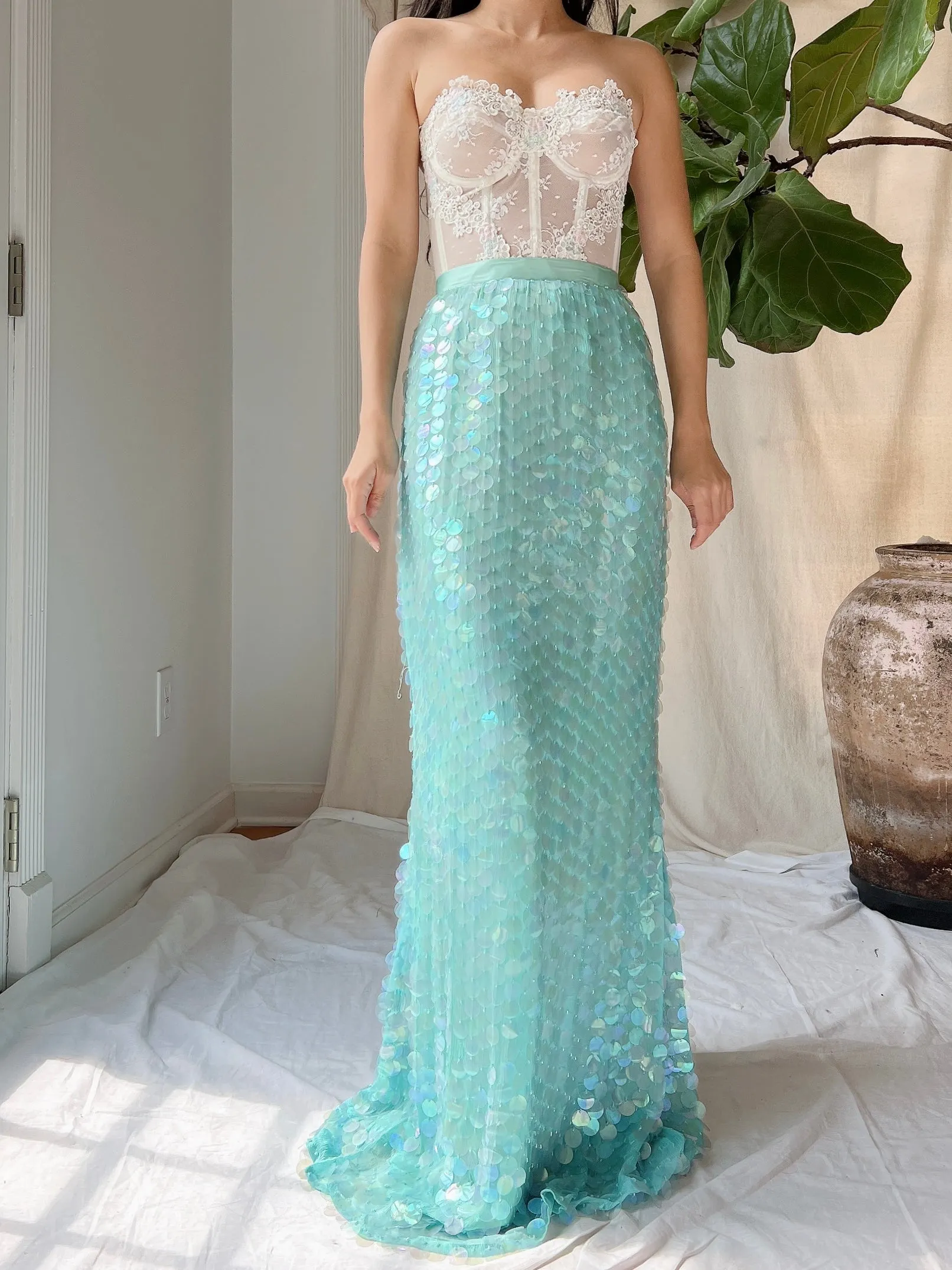 Vintage Silk Paillettes Skirt - S