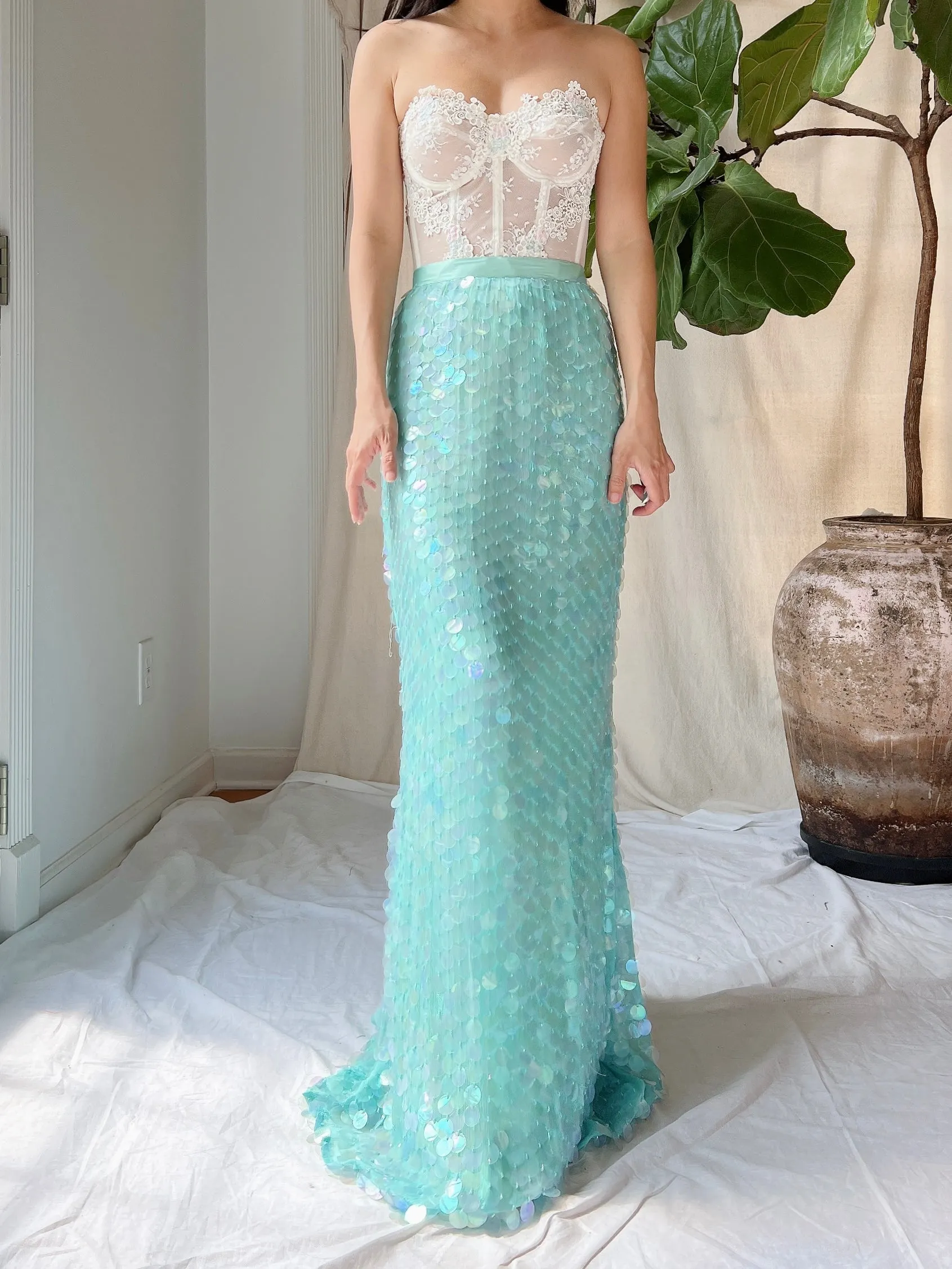 Vintage Silk Paillettes Skirt - S
