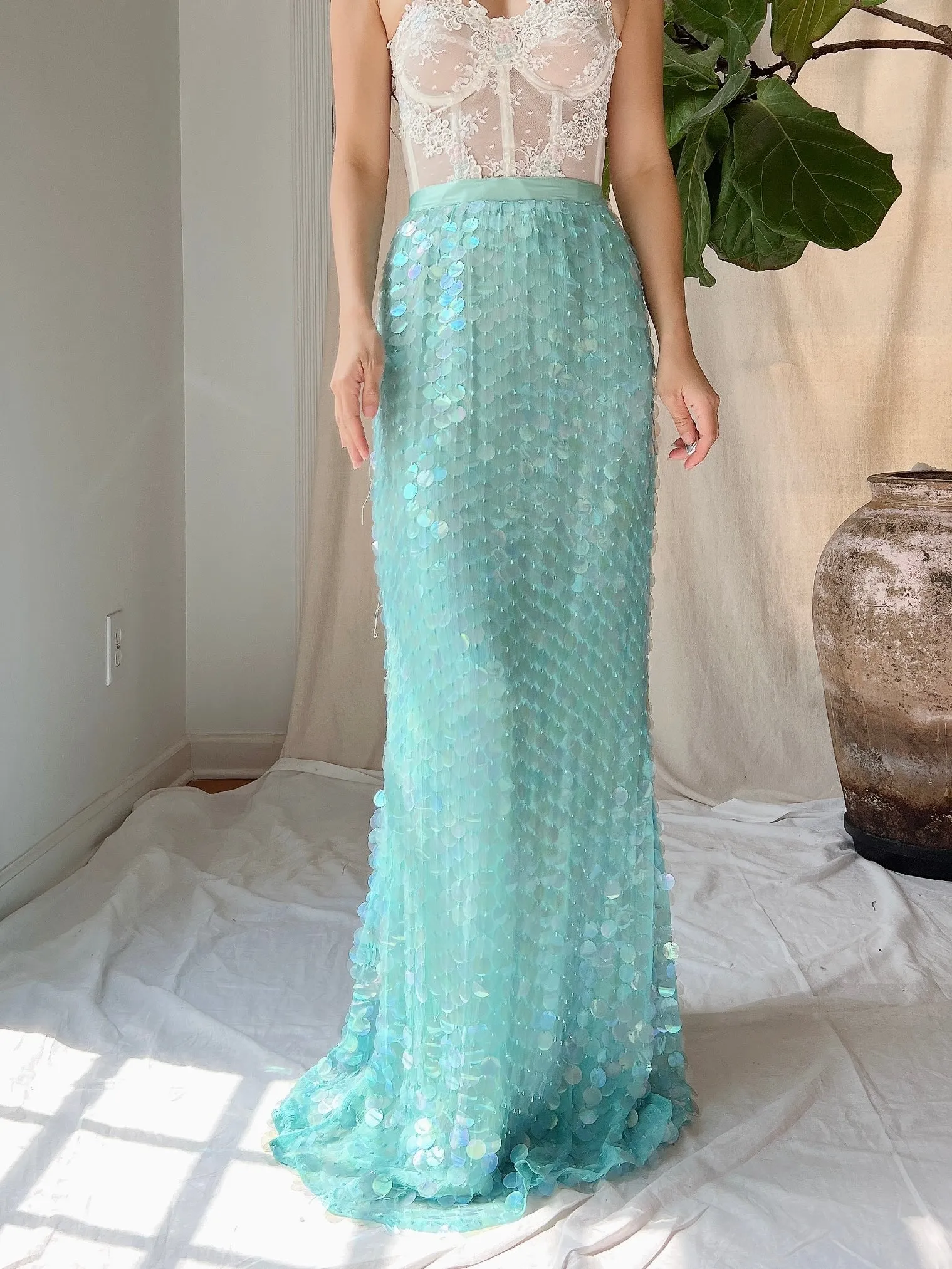 Vintage Silk Paillettes Skirt - S