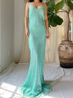 Vintage Silk Sequins Bias Cut Gown - M/L