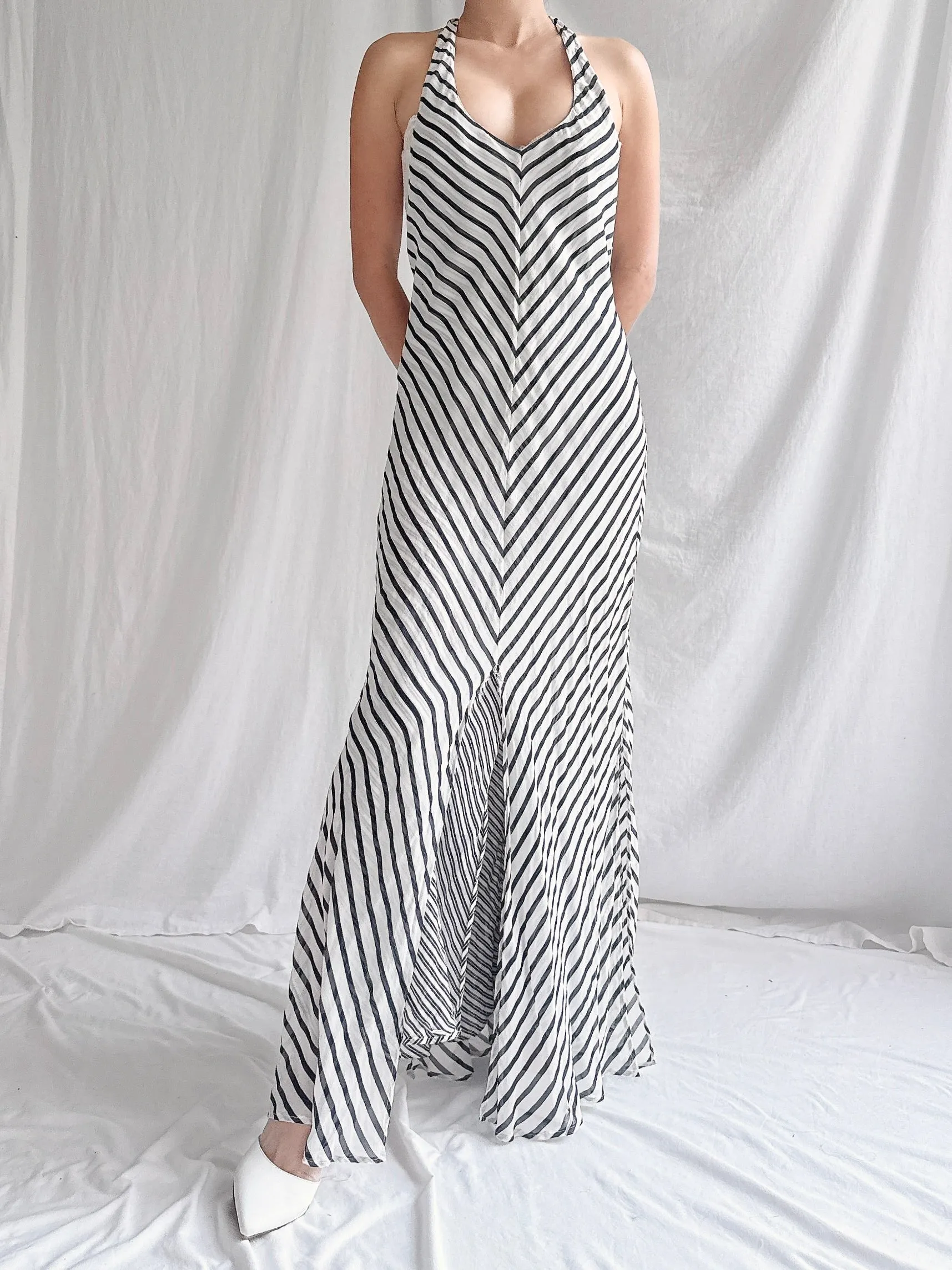 Vintage Silk Striped Slip Dress - S/M