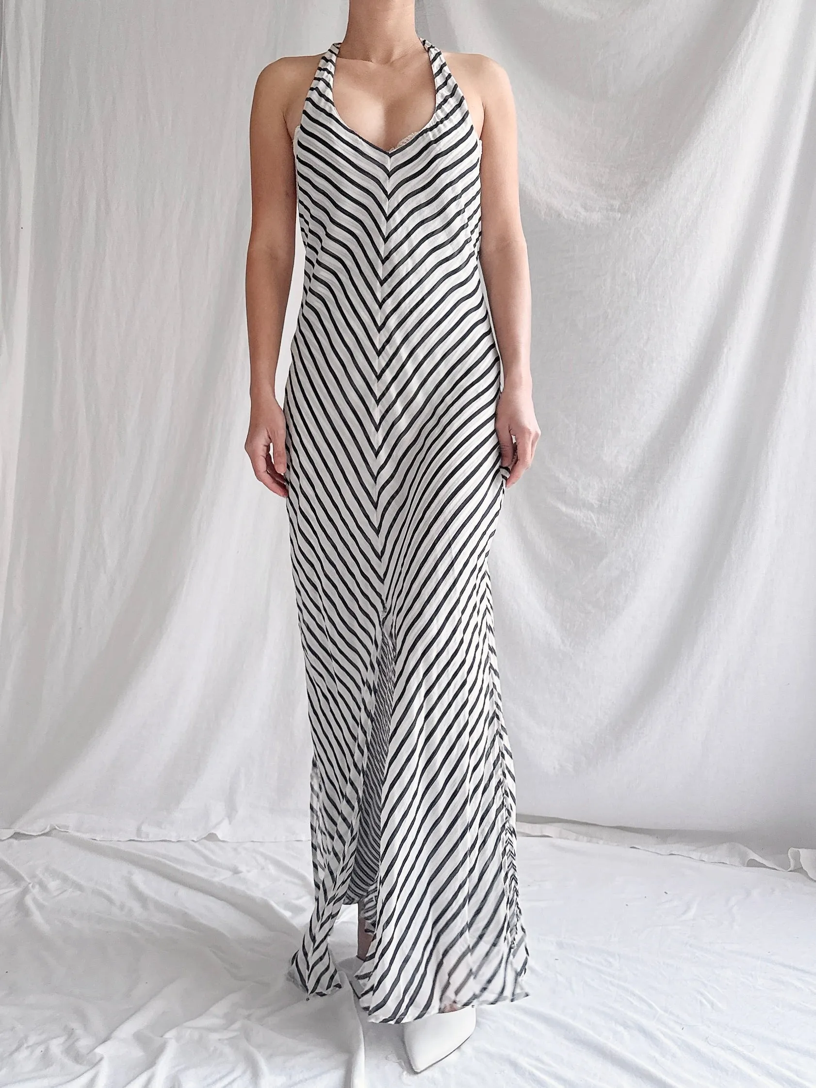 Vintage Silk Striped Slip Dress - S/M