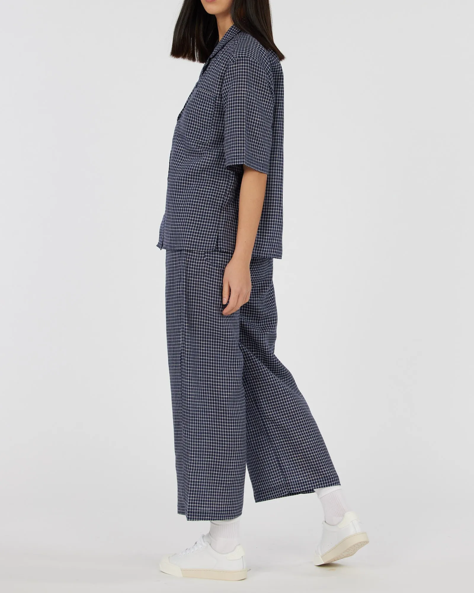 Virtuous Check Oversized Shirt - Navy