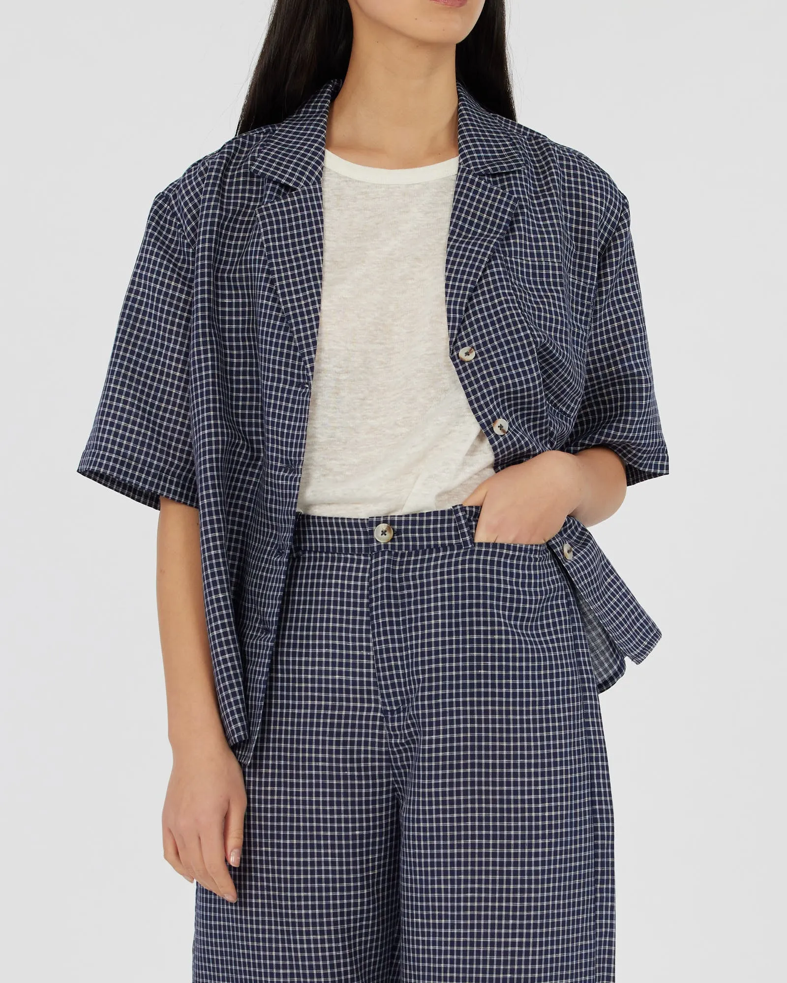 Virtuous Check Oversized Shirt - Navy