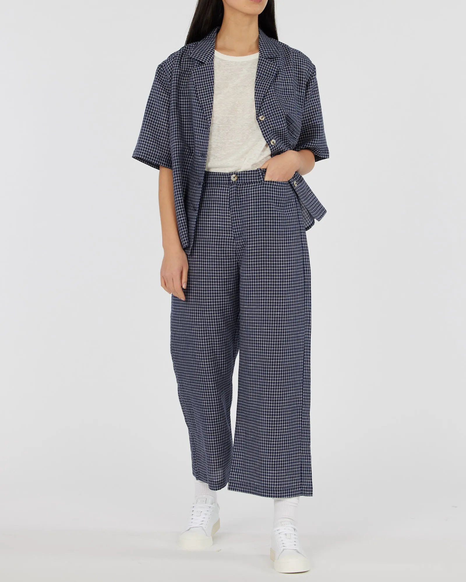Virtuous Check Oversized Shirt - Navy
