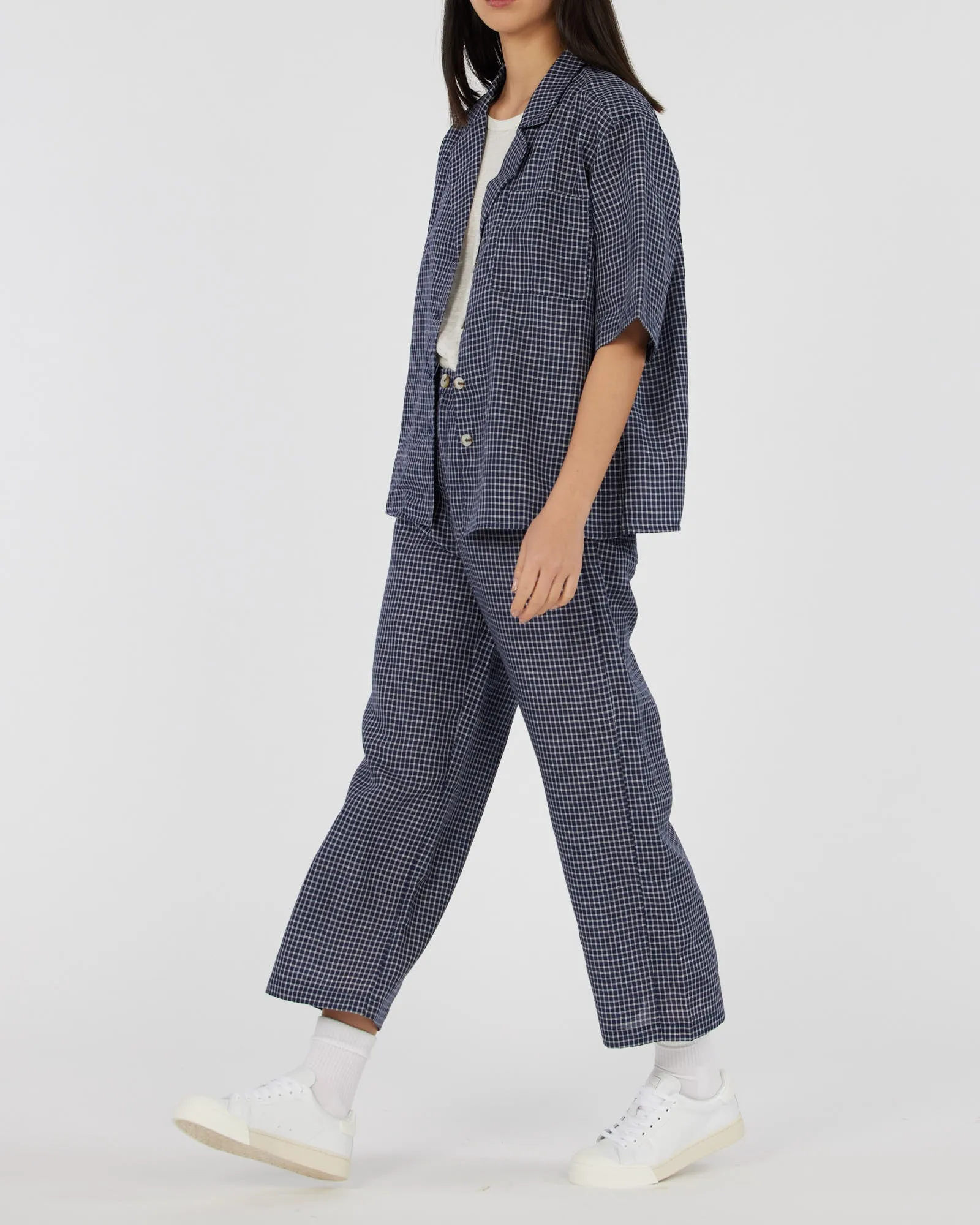 Virtuous Check Oversized Shirt - Navy