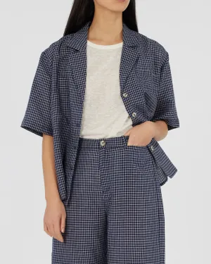 Virtuous Check Oversized Shirt - Navy