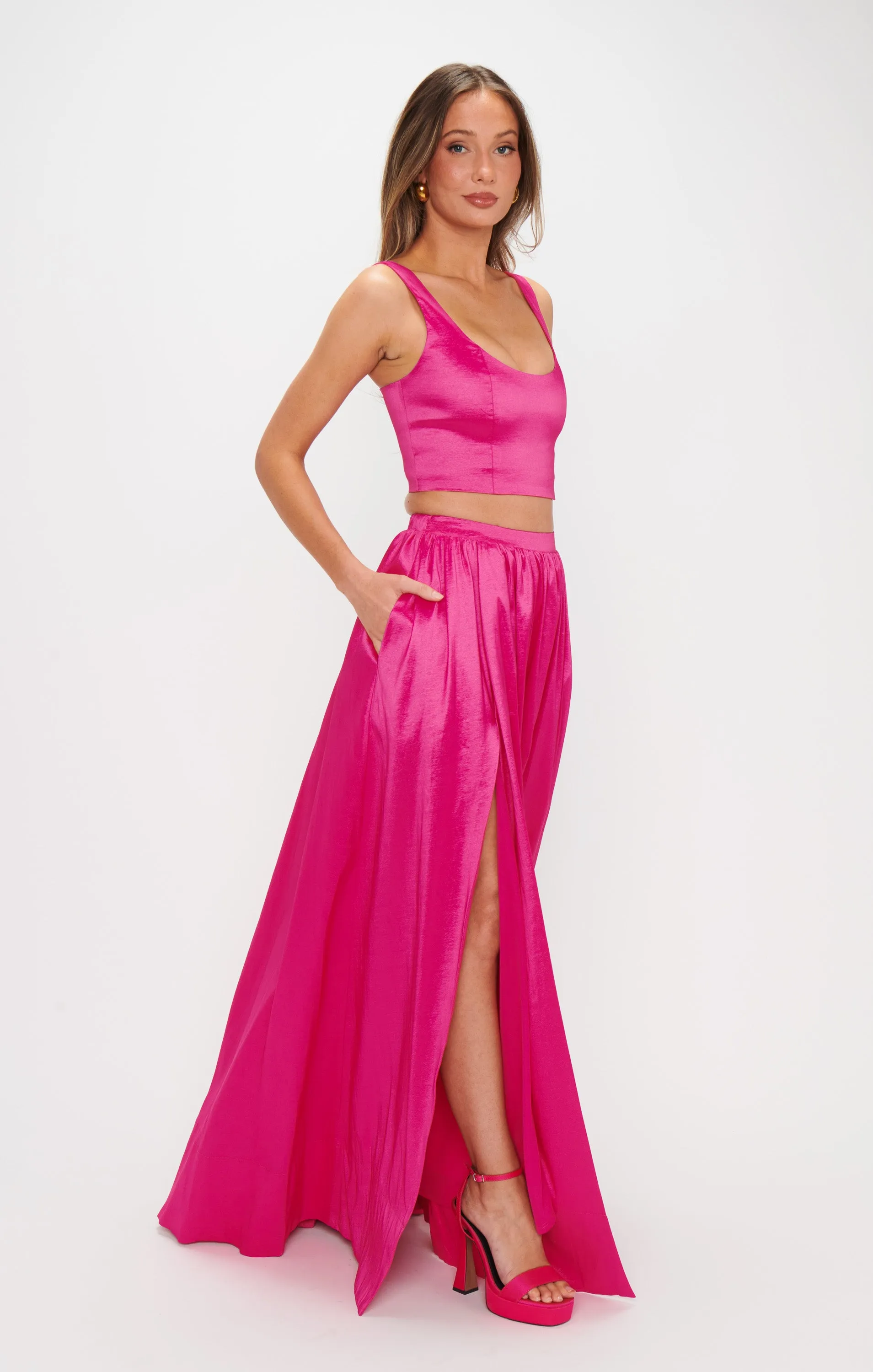 Vivianna Maxi Skirt ~ Dragonfruit Taffeta