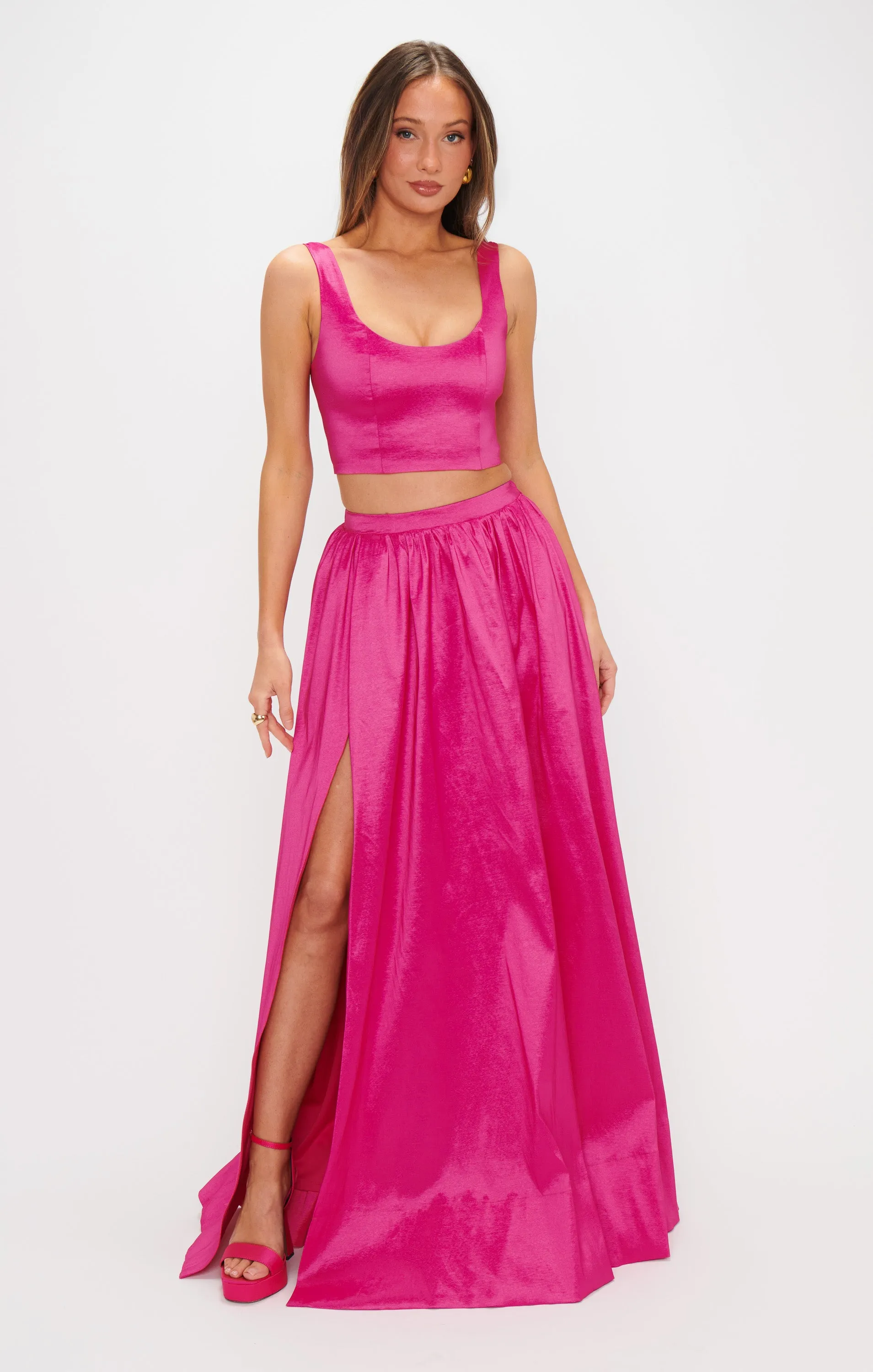 Vivianna Maxi Skirt ~ Dragonfruit Taffeta