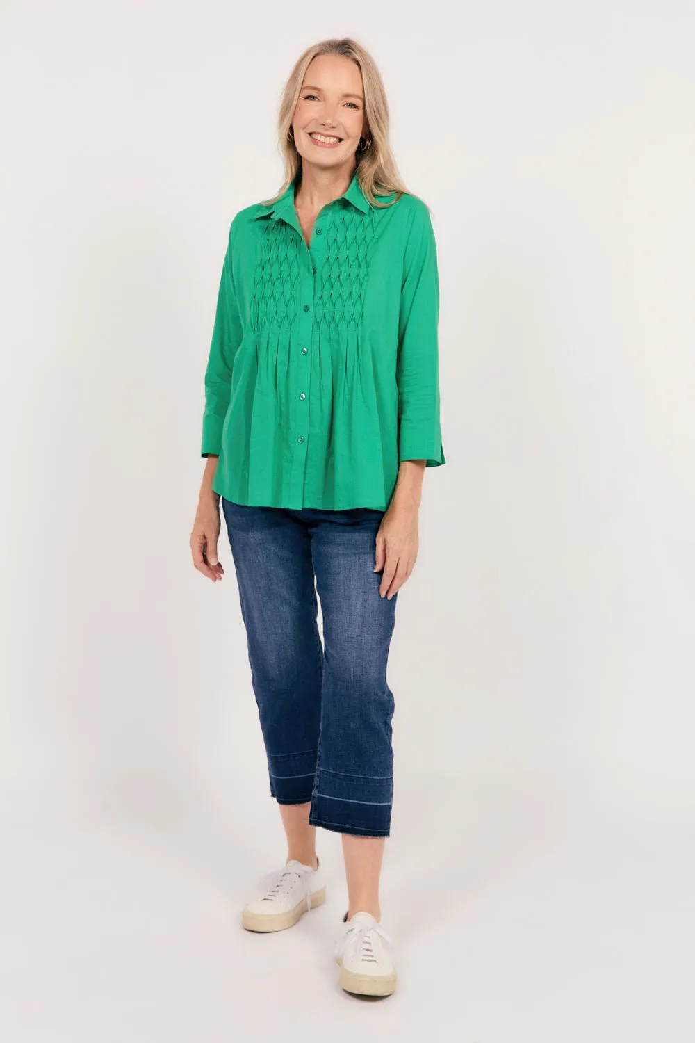Vivienne Pintuck Blouse in Emerald