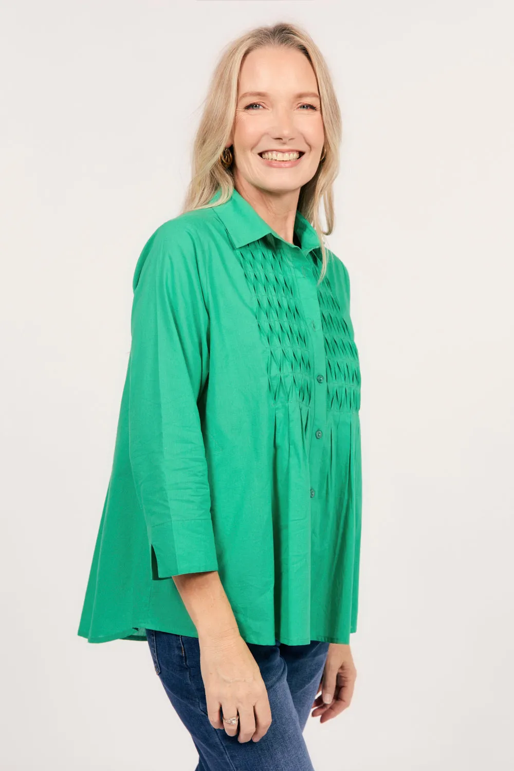 Vivienne Pintuck Blouse in Emerald