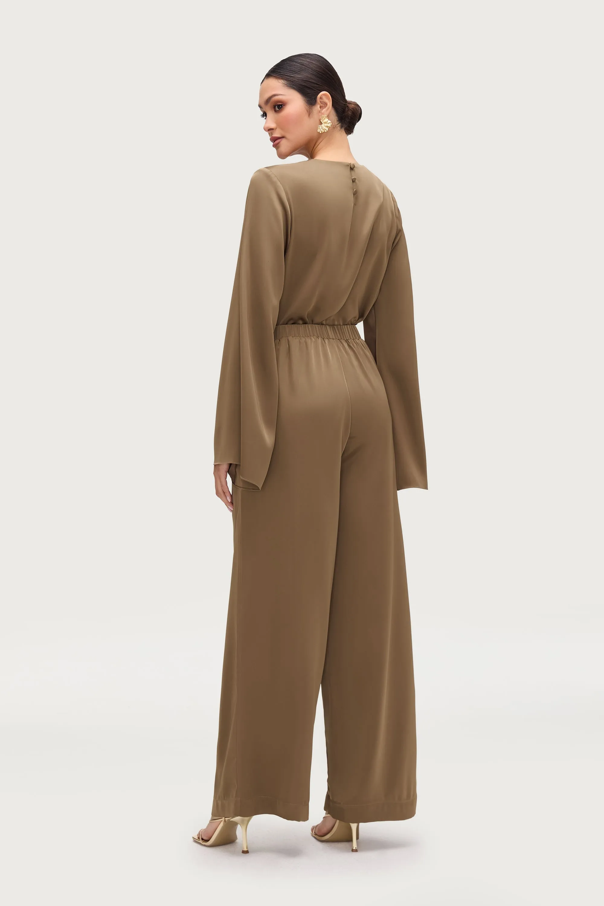 Wide Leg Satin Pants - Desert Palm