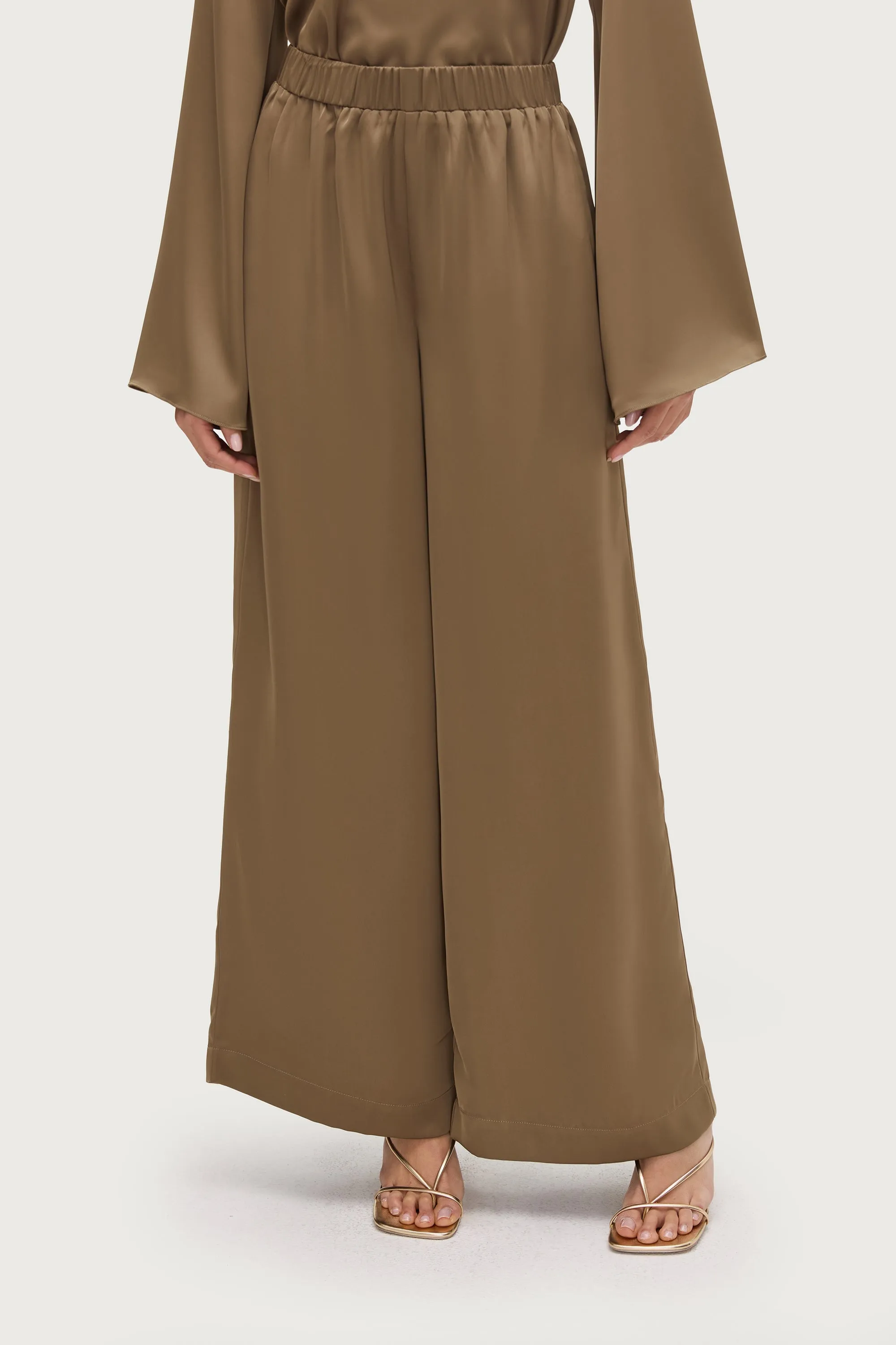 Wide Leg Satin Pants - Desert Palm