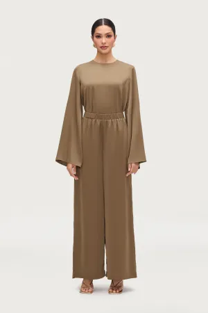 Wide Leg Satin Pants - Desert Palm